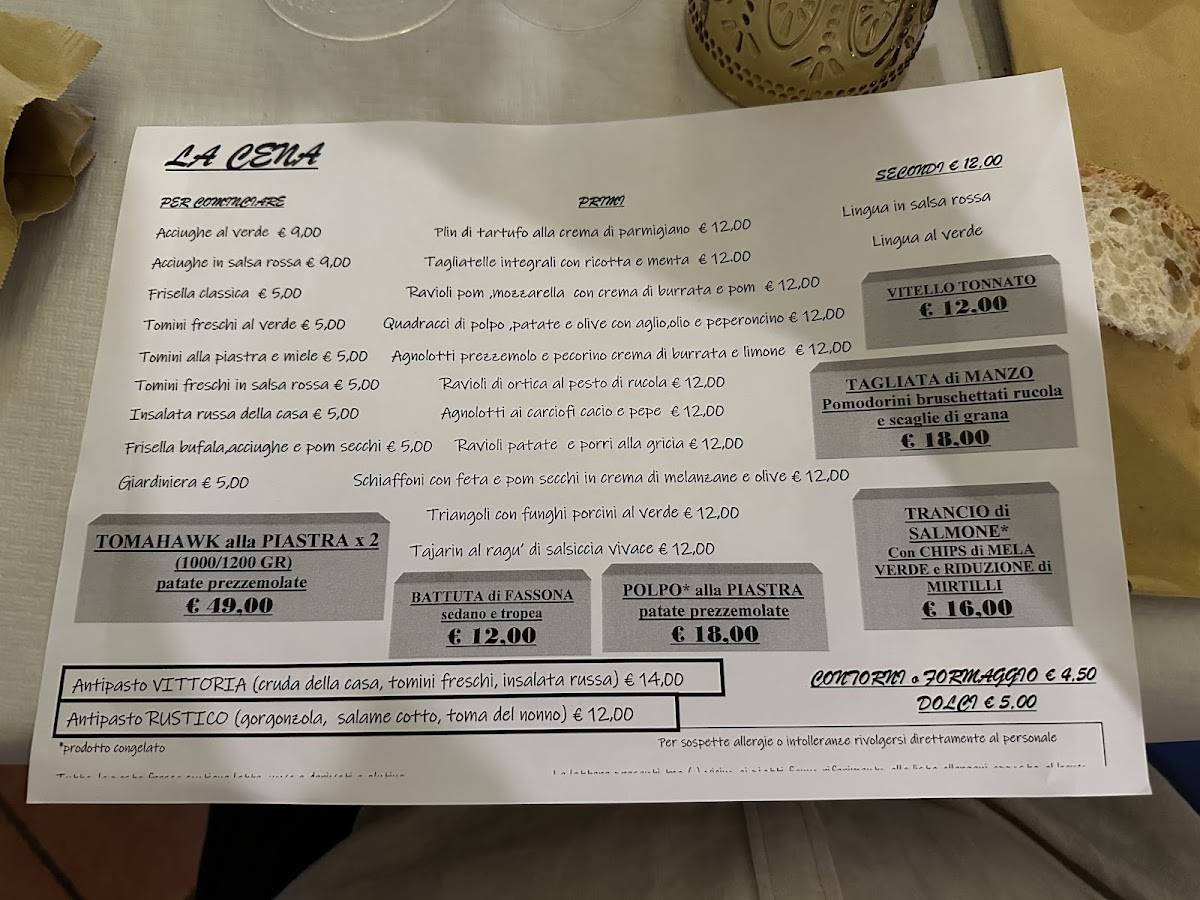 Menu di Cantine Vittoria 
