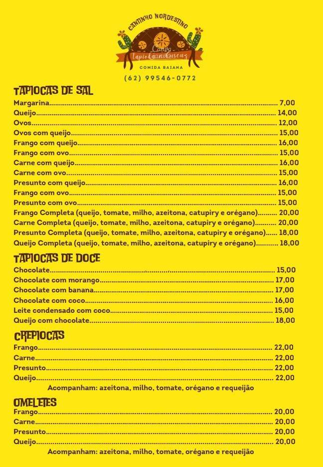 Cantinho Nordestino. Tapiocaria e cuscuz cardápio