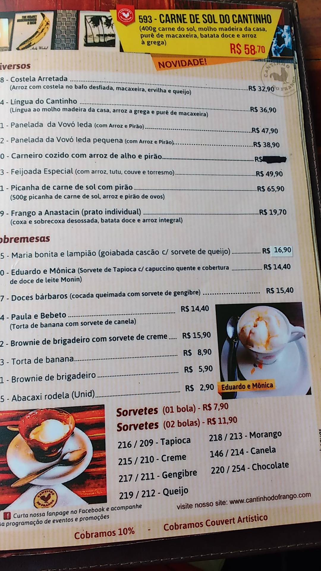 Cantinho do Frango Sul cardápio