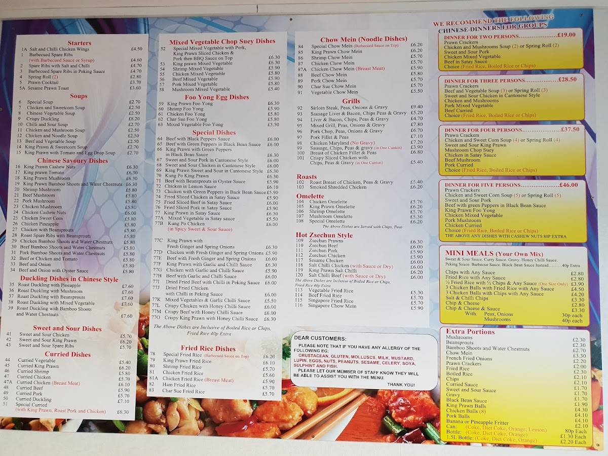 Menu at Canton House restaurant, Ballycastle