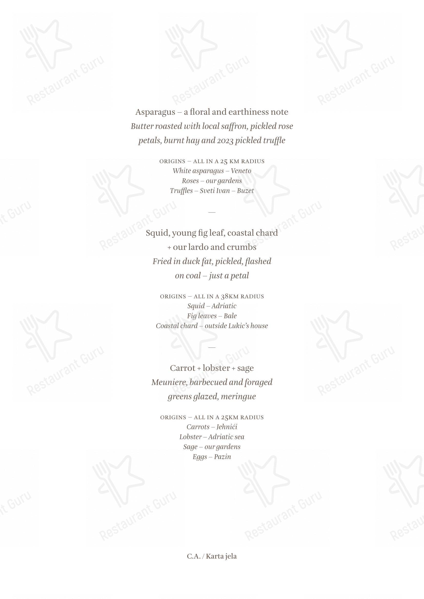 Cap Aureo Signature Restaurant in Rovigno - Menu