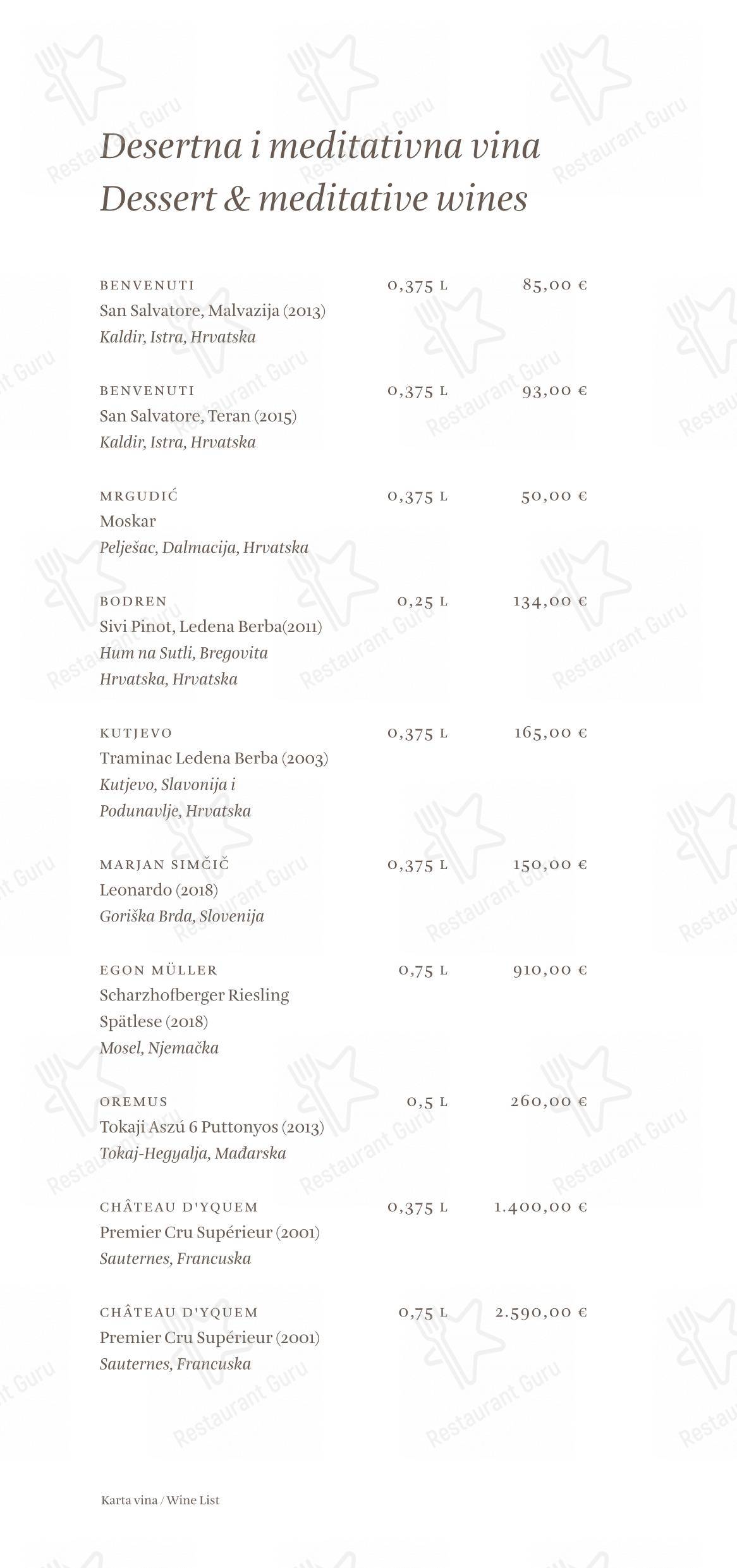 Основное меню per Cap Aureo Signature Restaurant in Rovigno