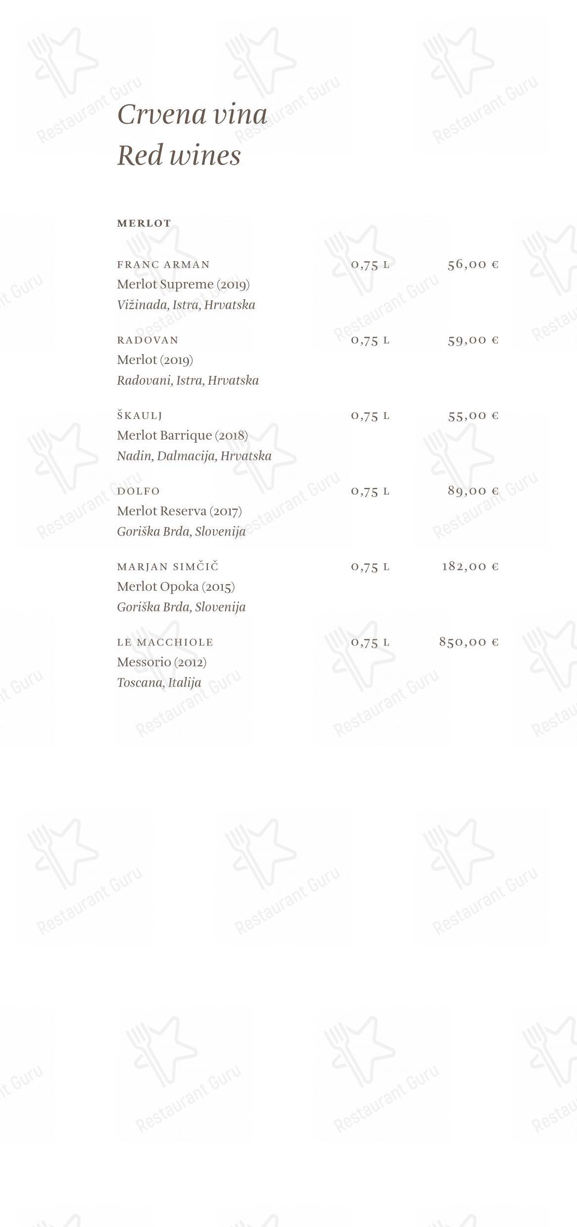 Основное меню per Cap Aureo Signature Restaurant ristorante