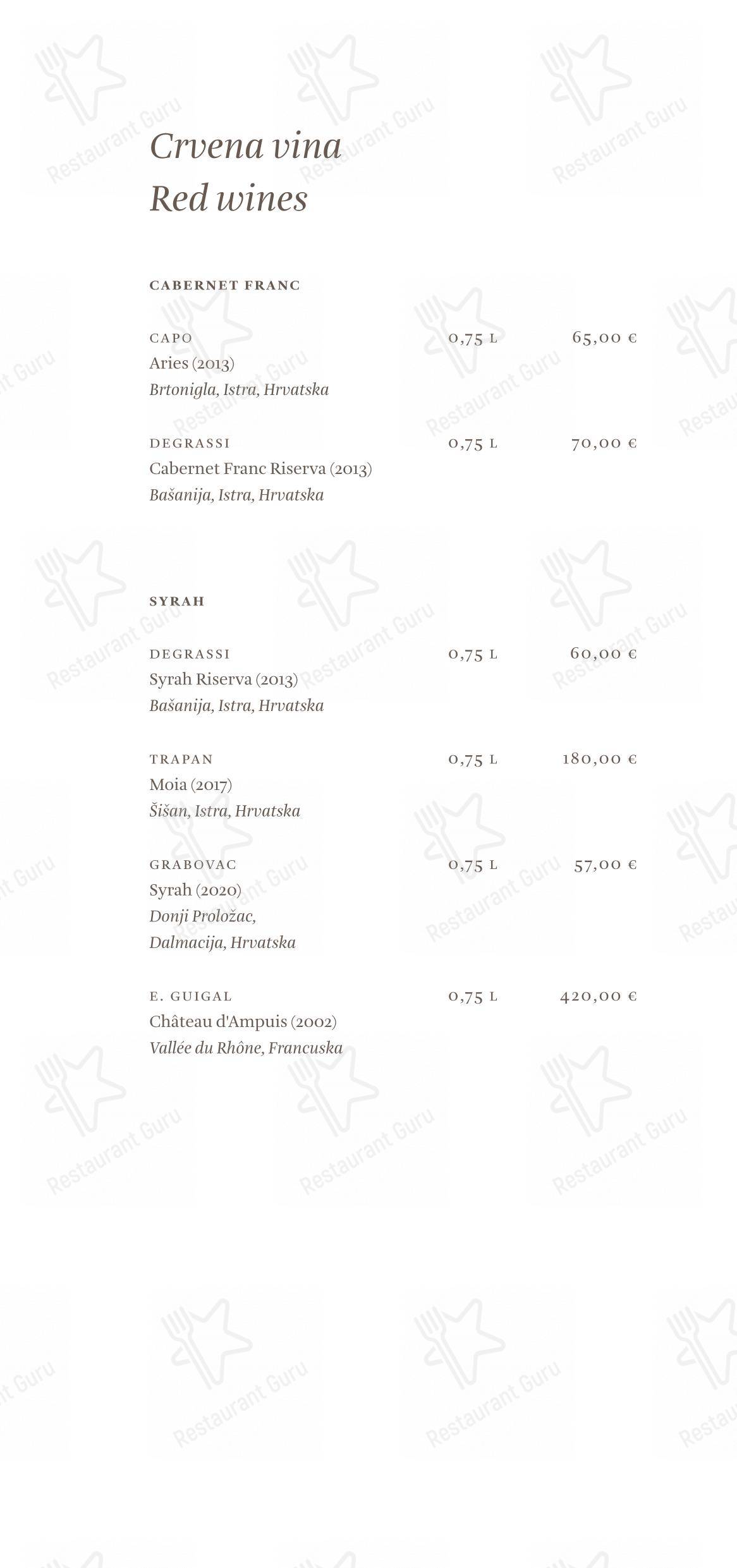 Menu di Cap Aureo Signature Restaurant - Основное меню