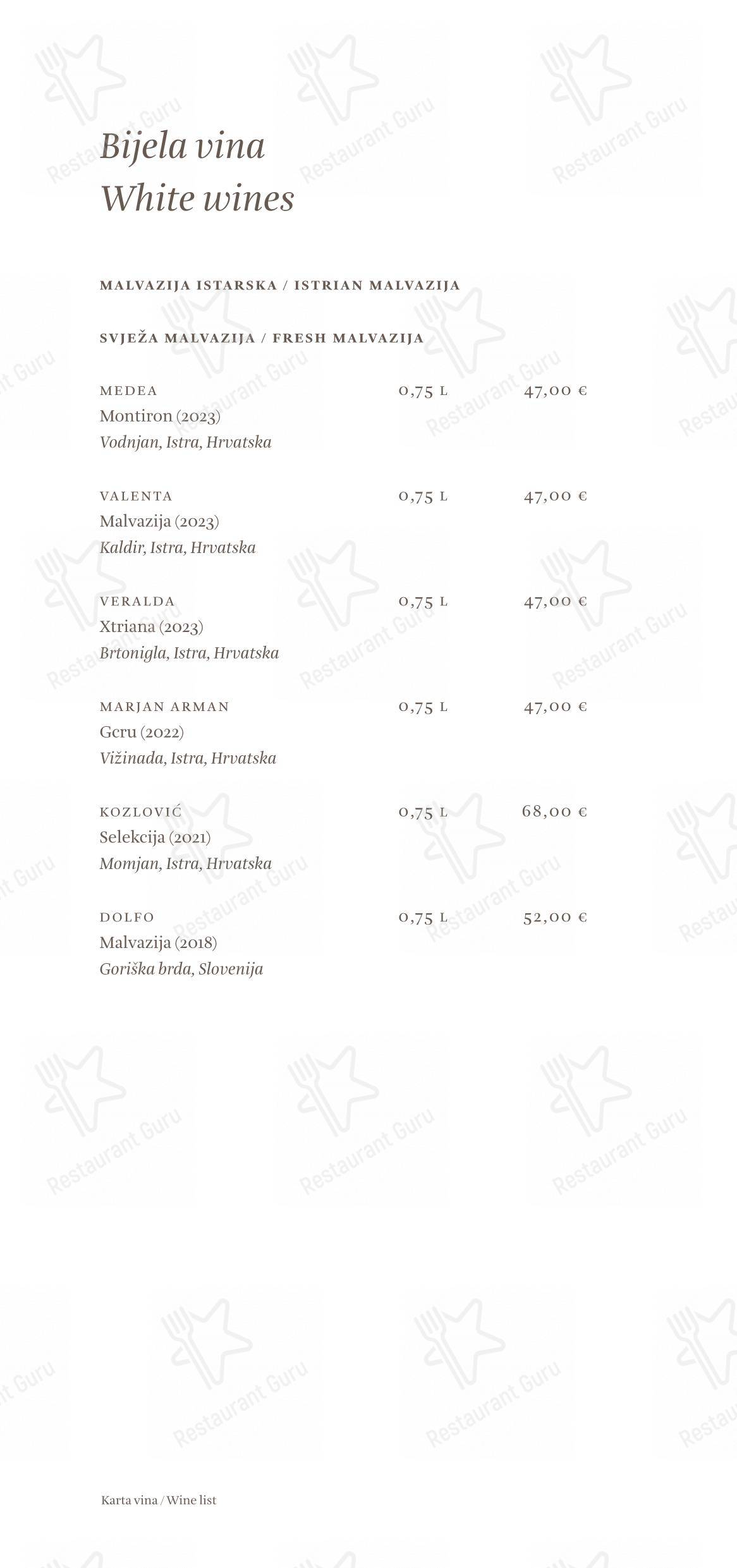 Основное меню per Cap Aureo Signature Restaurant ristorante