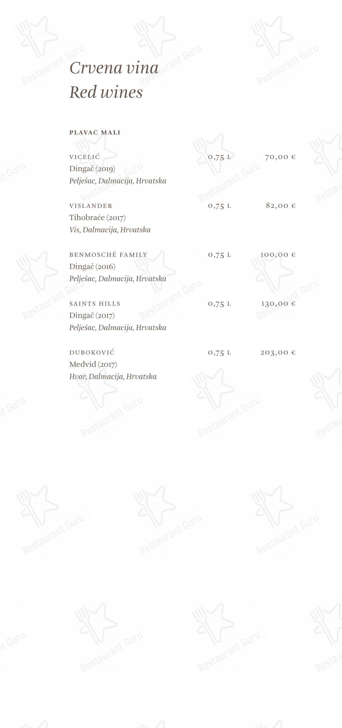 Основное меню per Cap Aureo Signature Restaurant ristorante
