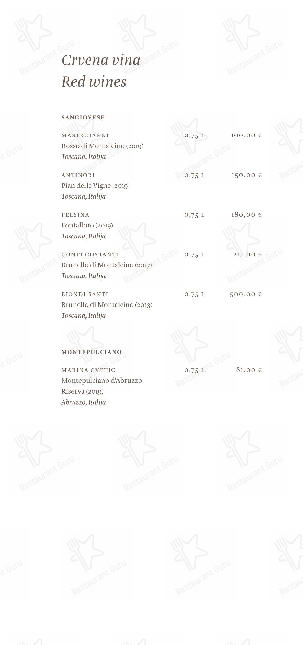 Cap Aureo Signature Restaurant in Rovigno - Основное меню
