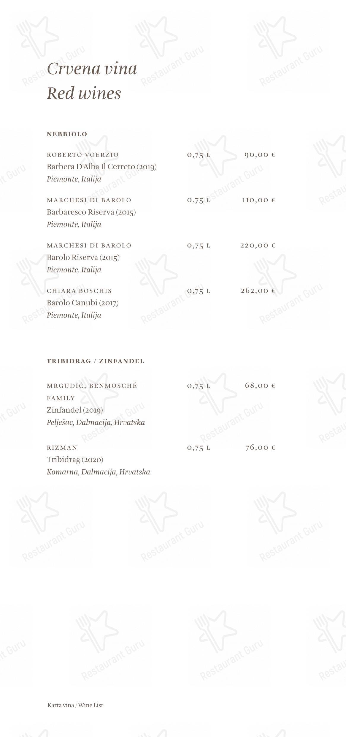 Cap Aureo Signature Restaurant in Rovigno - Основное меню