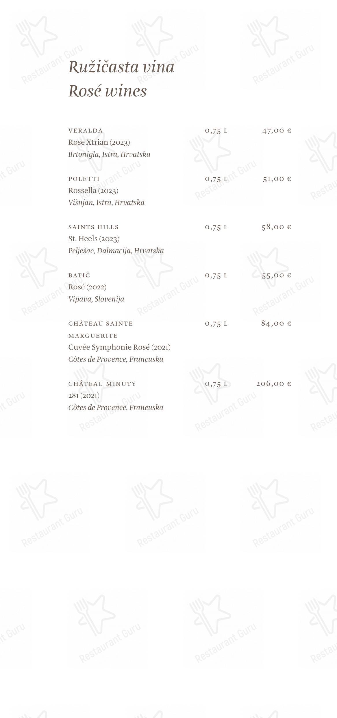 Основное меню per Cap Aureo Signature Restaurant ristorante
