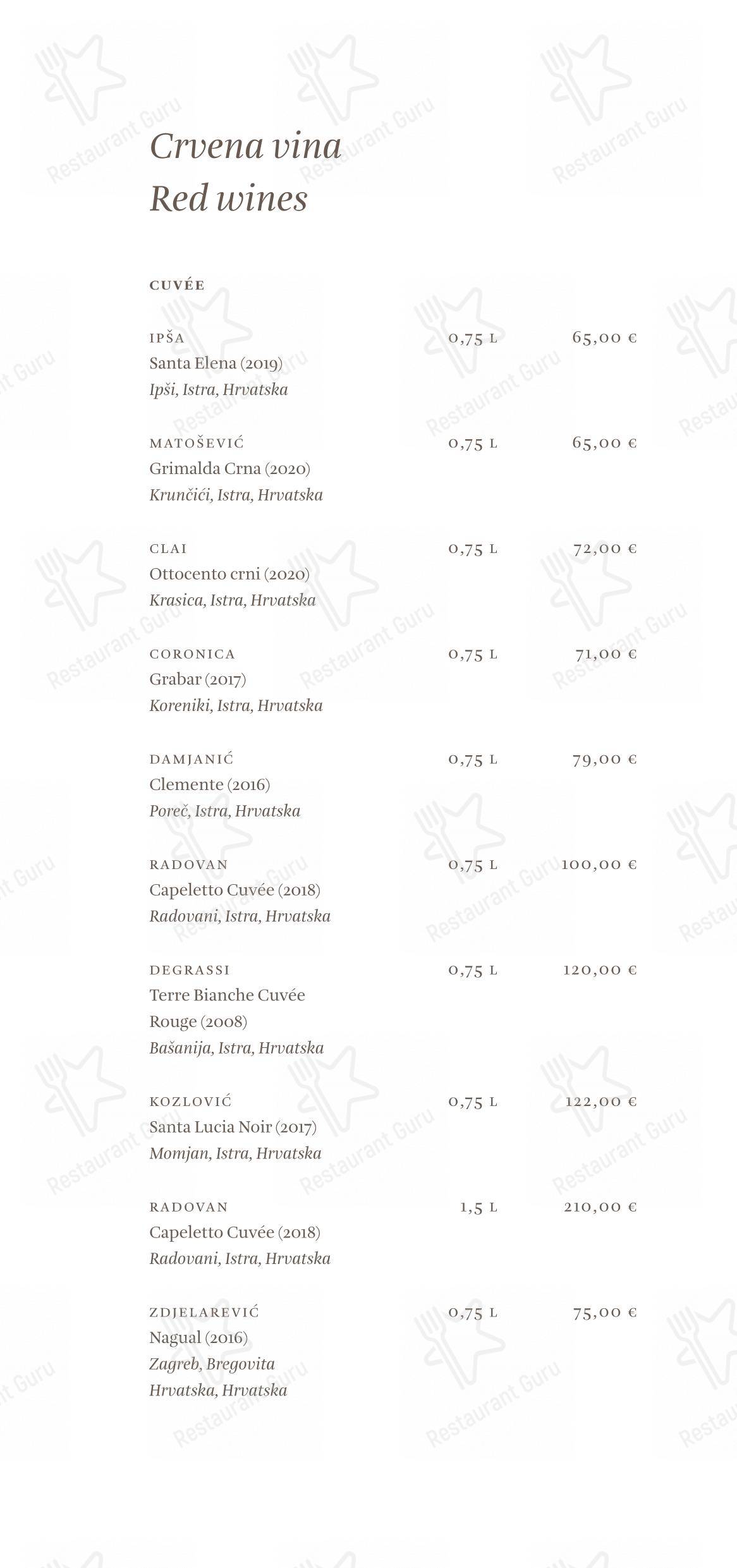 Основное меню per Cap Aureo Signature Restaurant ristorante