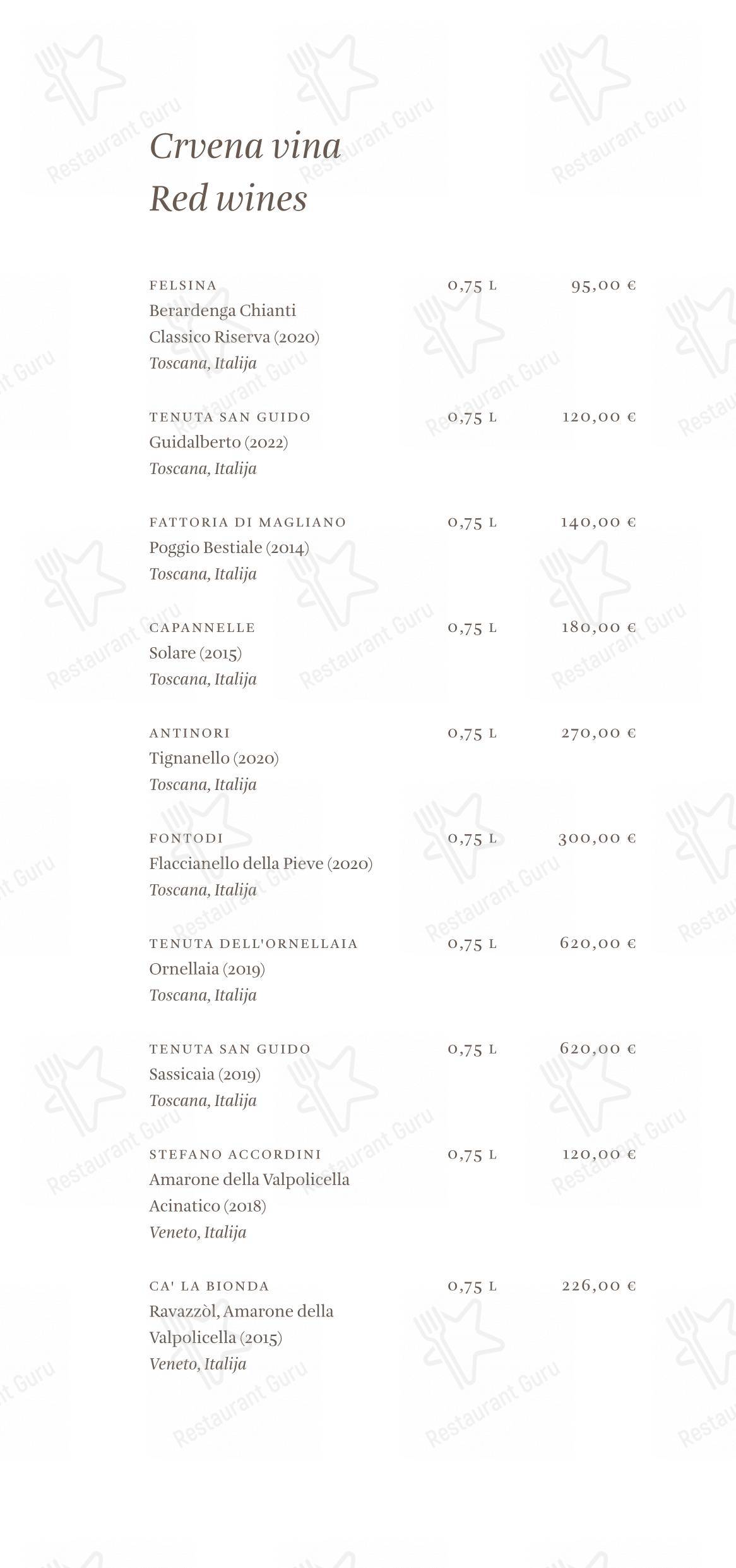 Основное меню per Cap Aureo Signature Restaurant in Rovigno