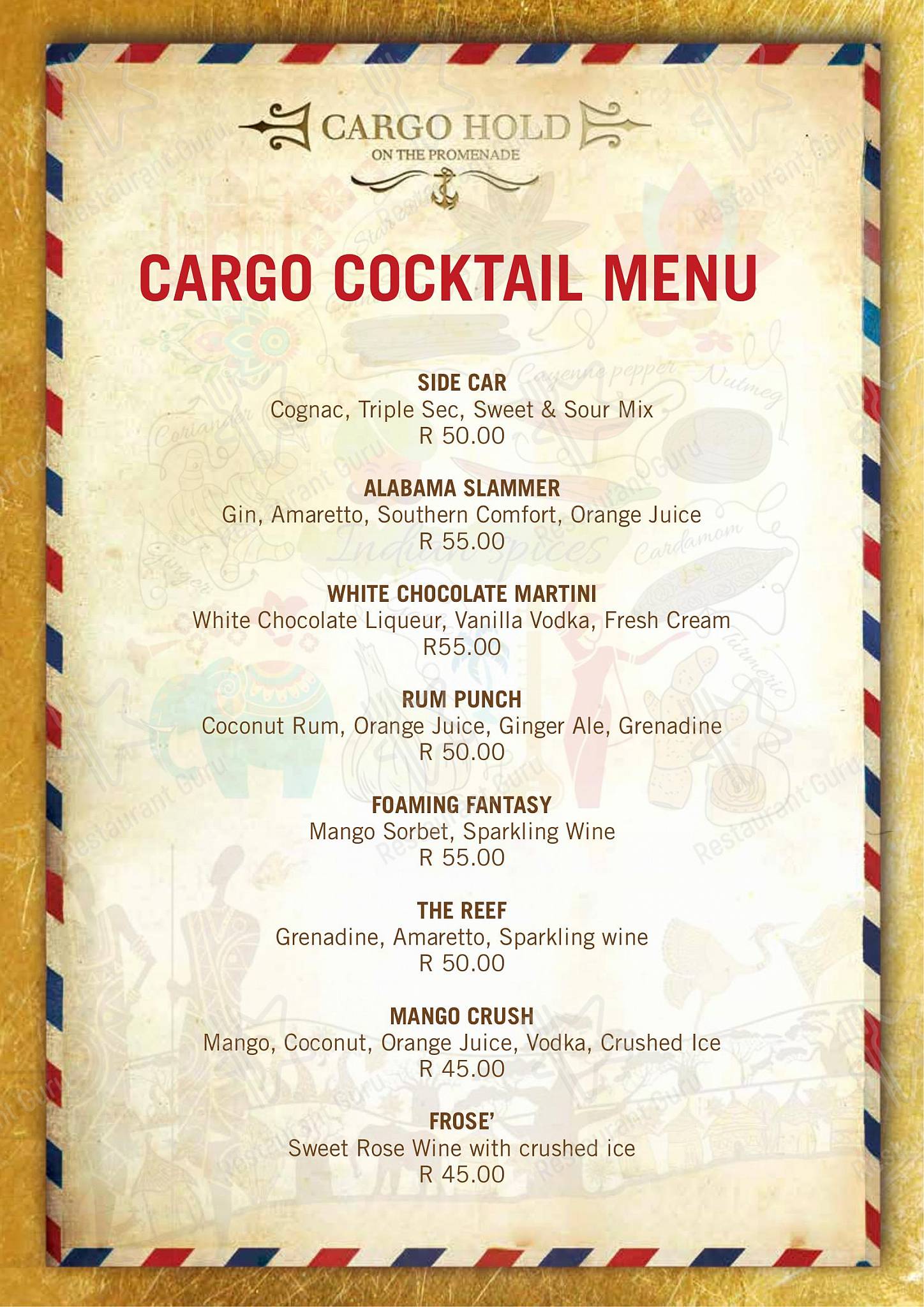 Menu at Cargo Hold Restaurant, Durban