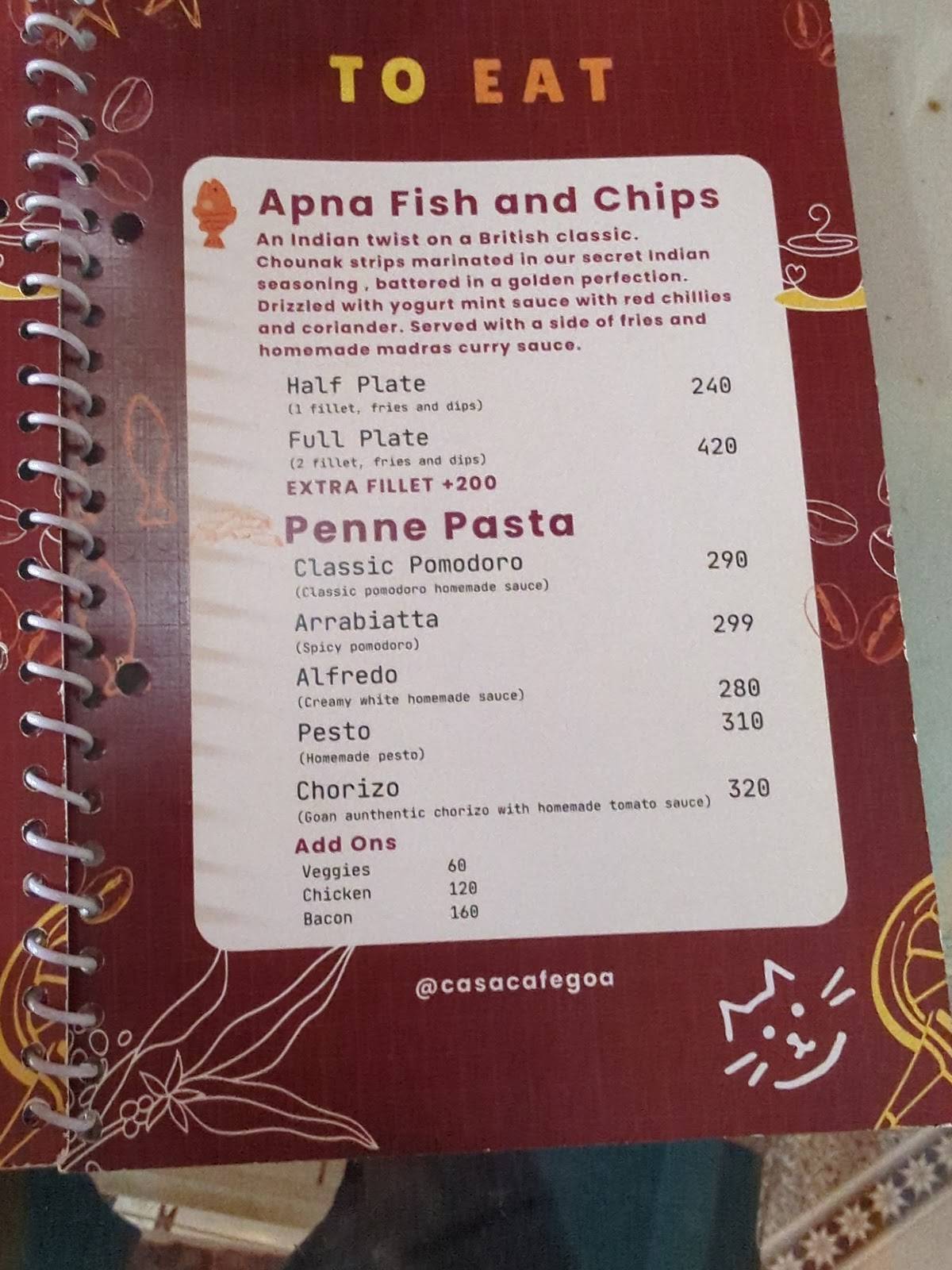 Casa Café menu