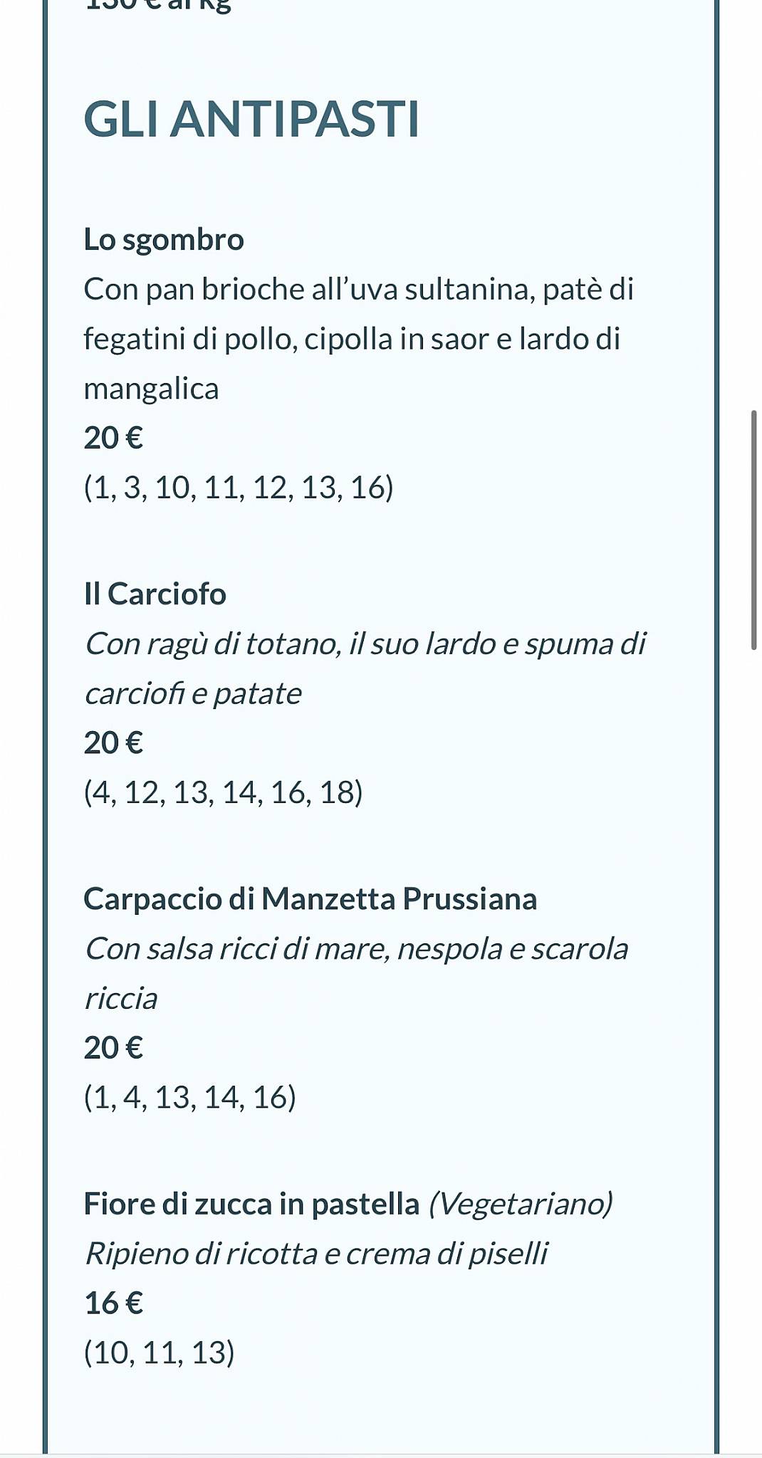 Menu di Casa Pappalardo 