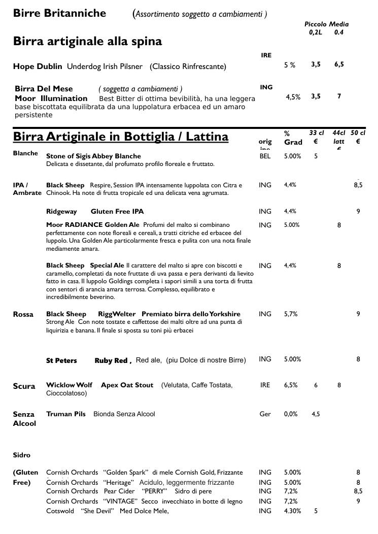 Menu di Casa Manitù 