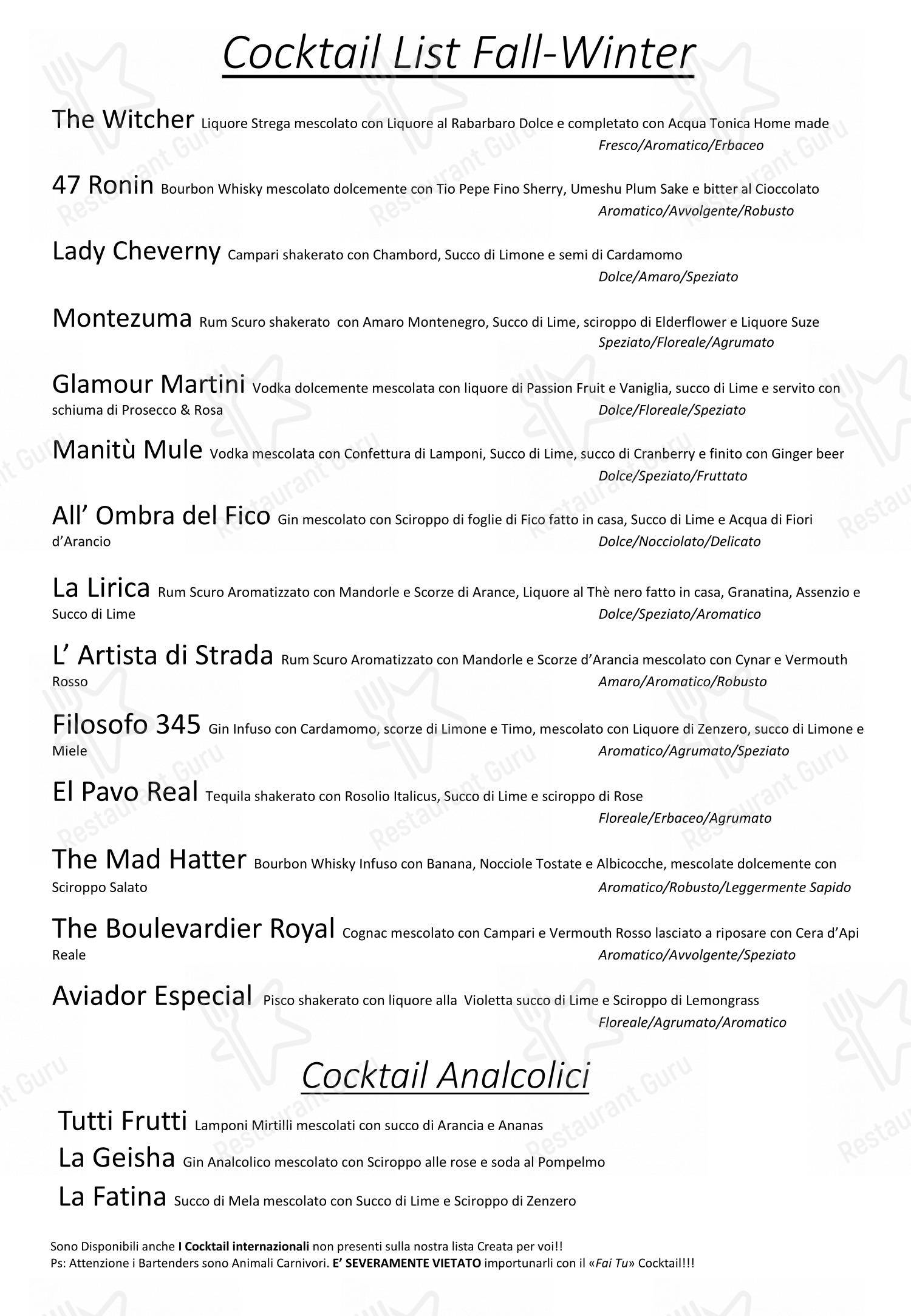 Menu di Casa Manitù - Menu