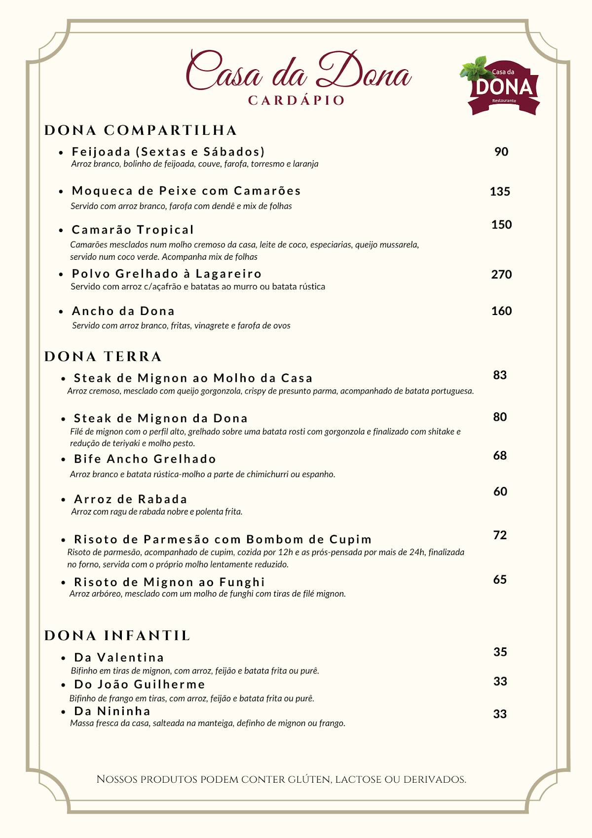 Casa Da Dona Bistrô cardápio