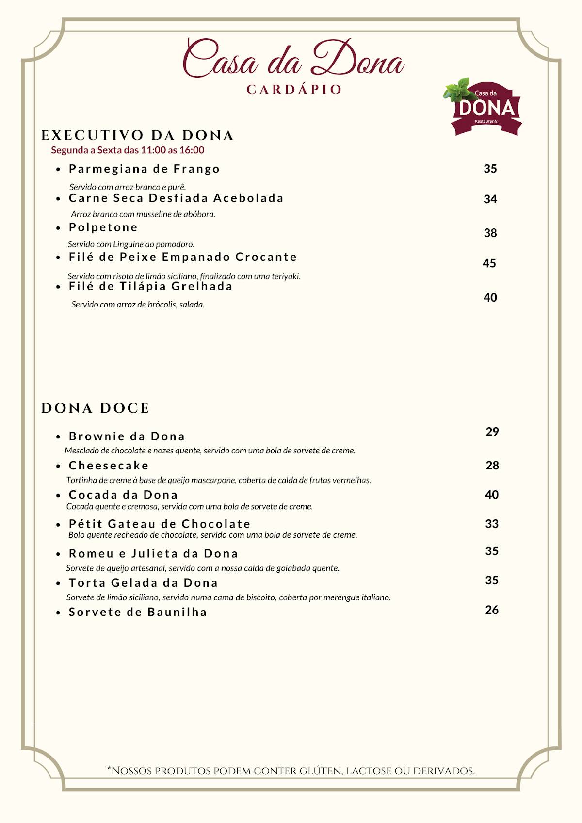 Casa Da Dona Bistrô cardápio