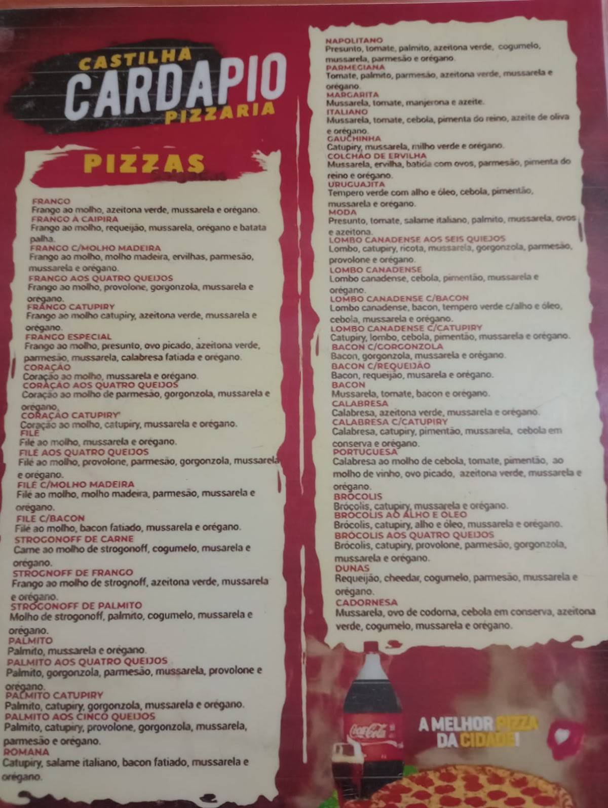 Castilha pizzaria cardápio
