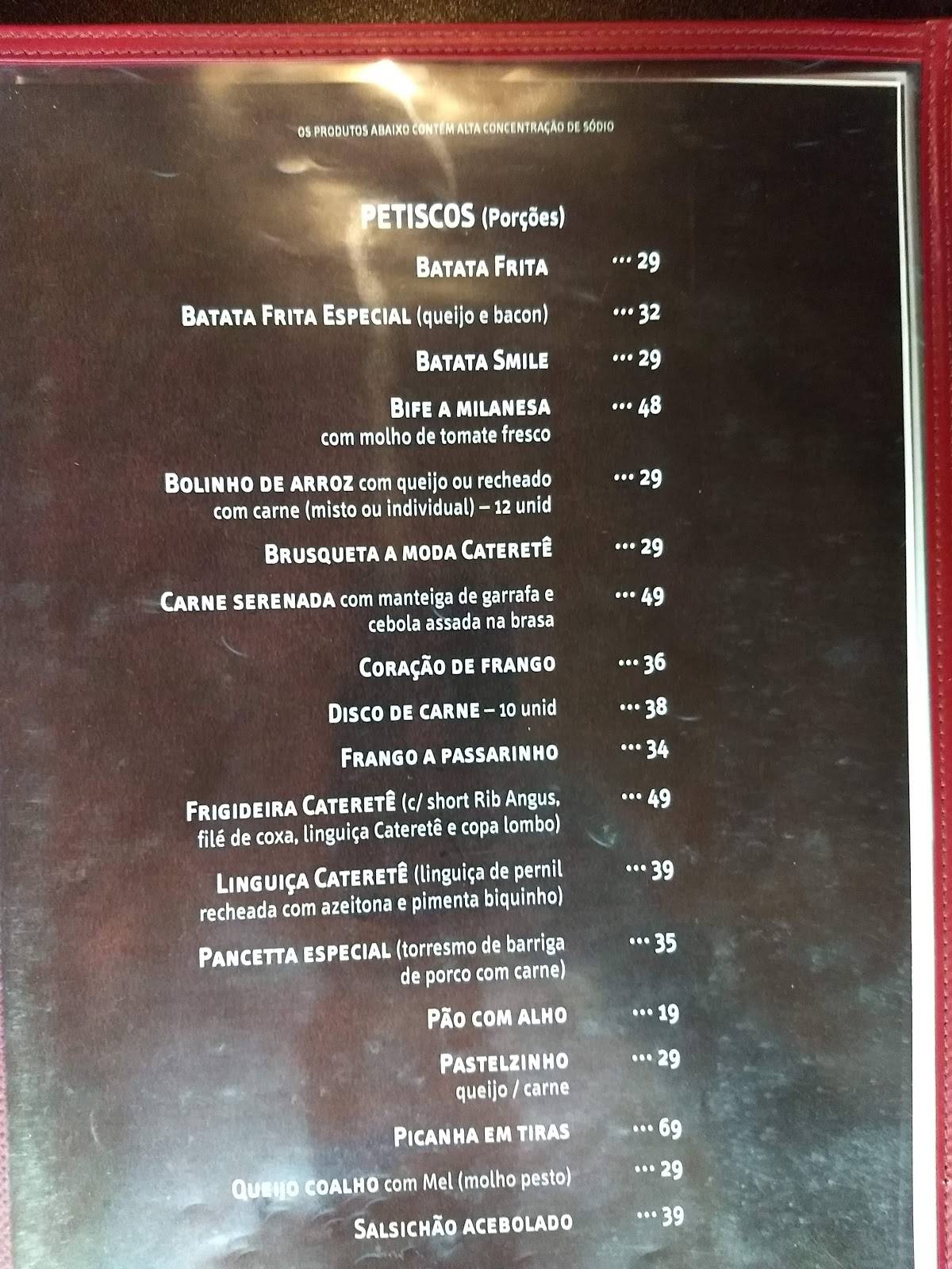 Cateretê cardápio