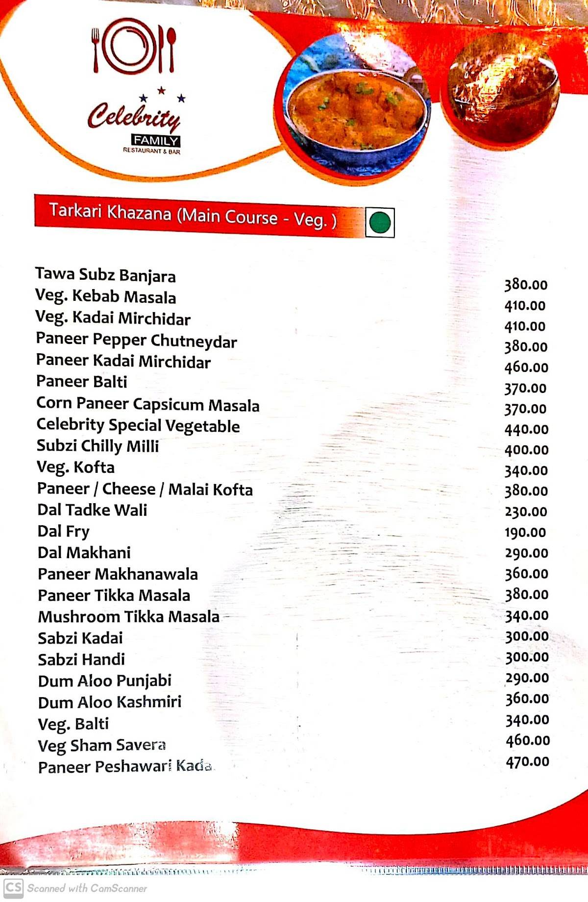 Hotel Celebrity menu