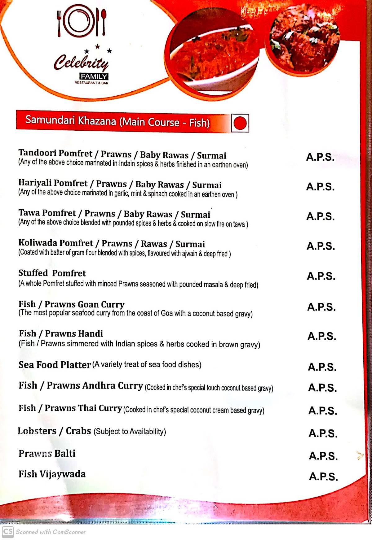 Hotel Celebrity menu