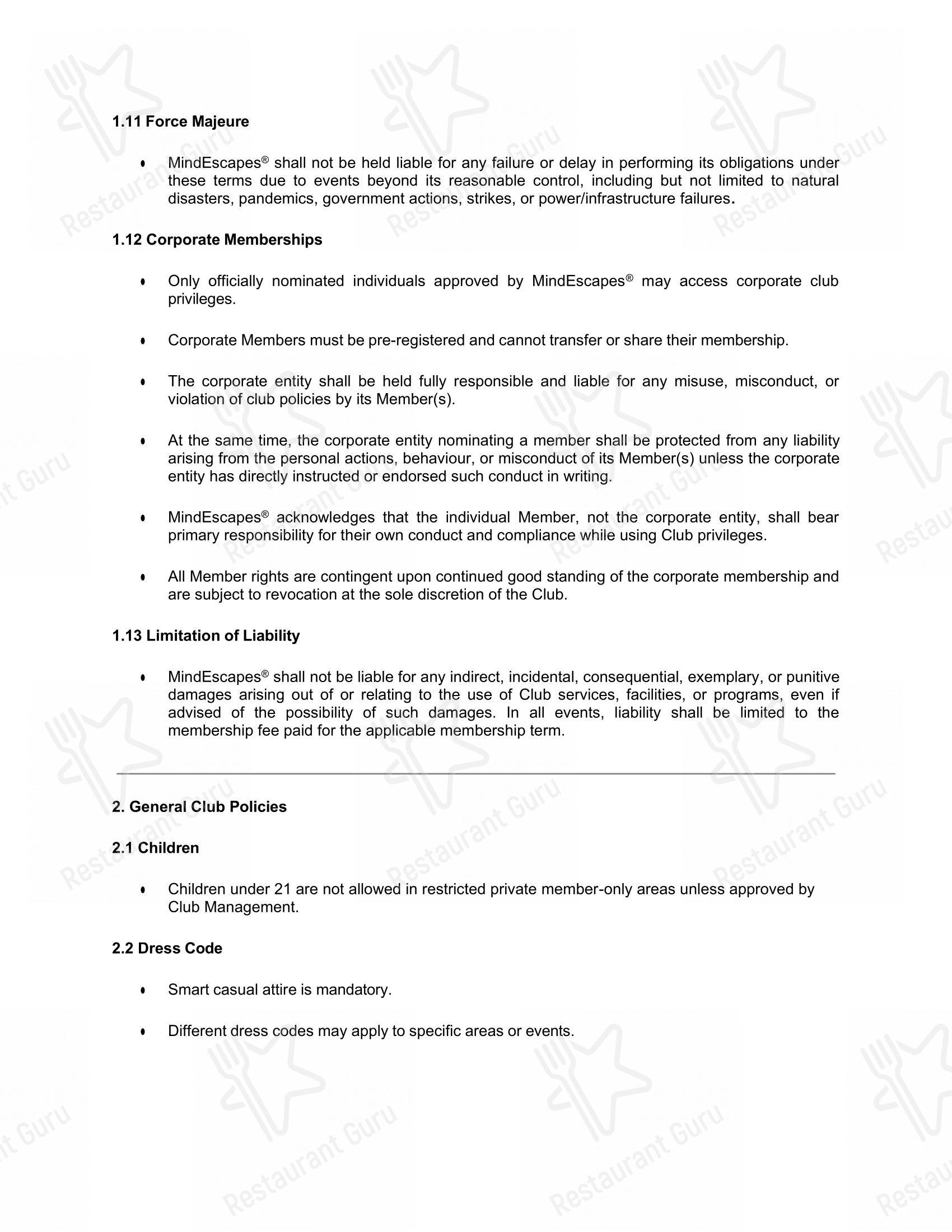 Menu bar for the Celeste by Mindescapes restaurant