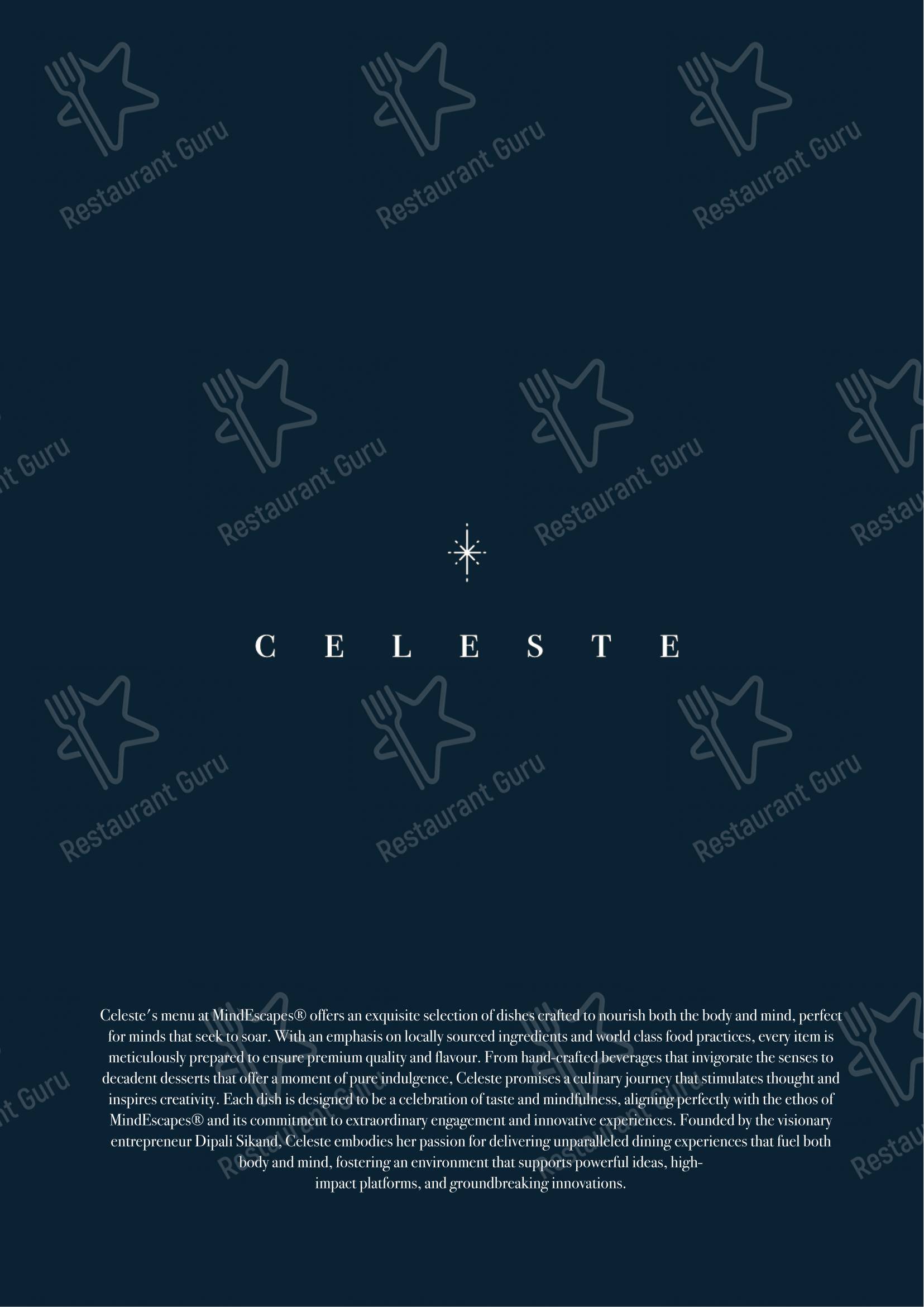 菜单 for the Celeste by Mindescapes restaurant