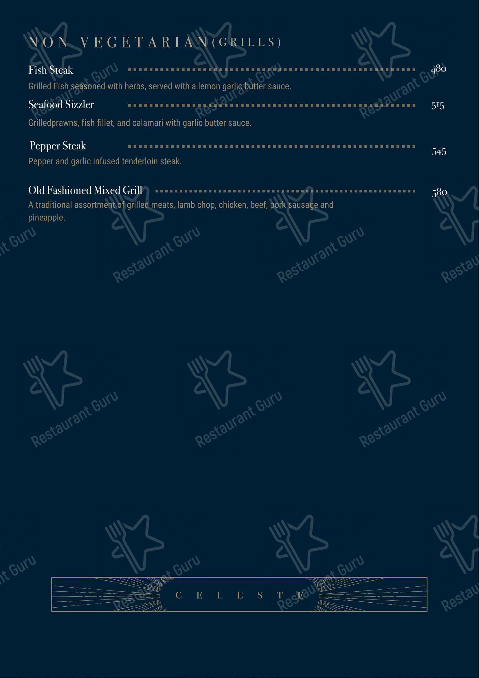 菜单 for the Celeste by Mindescapes restaurant