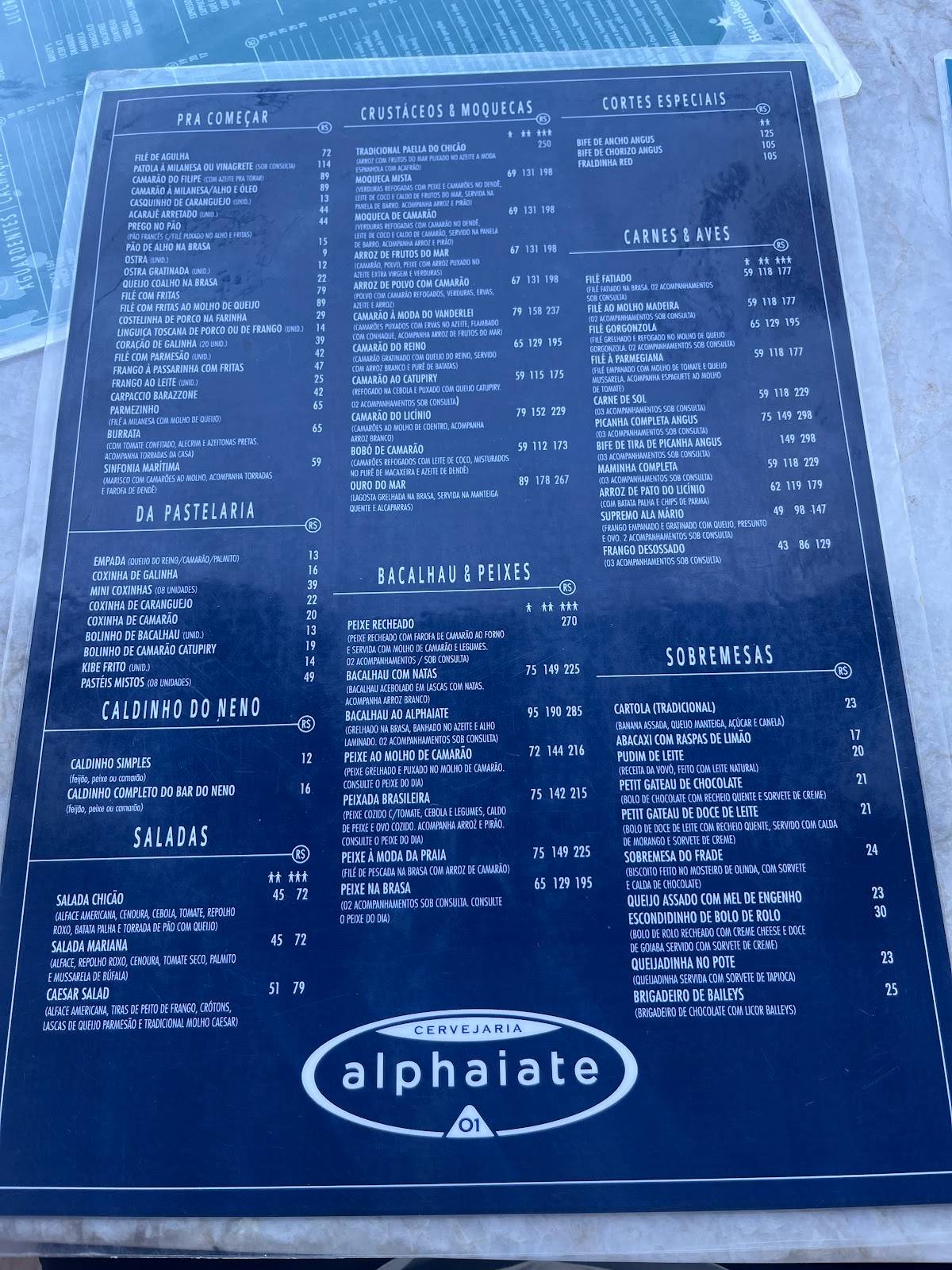Cervejaria Alphaiate cardápio