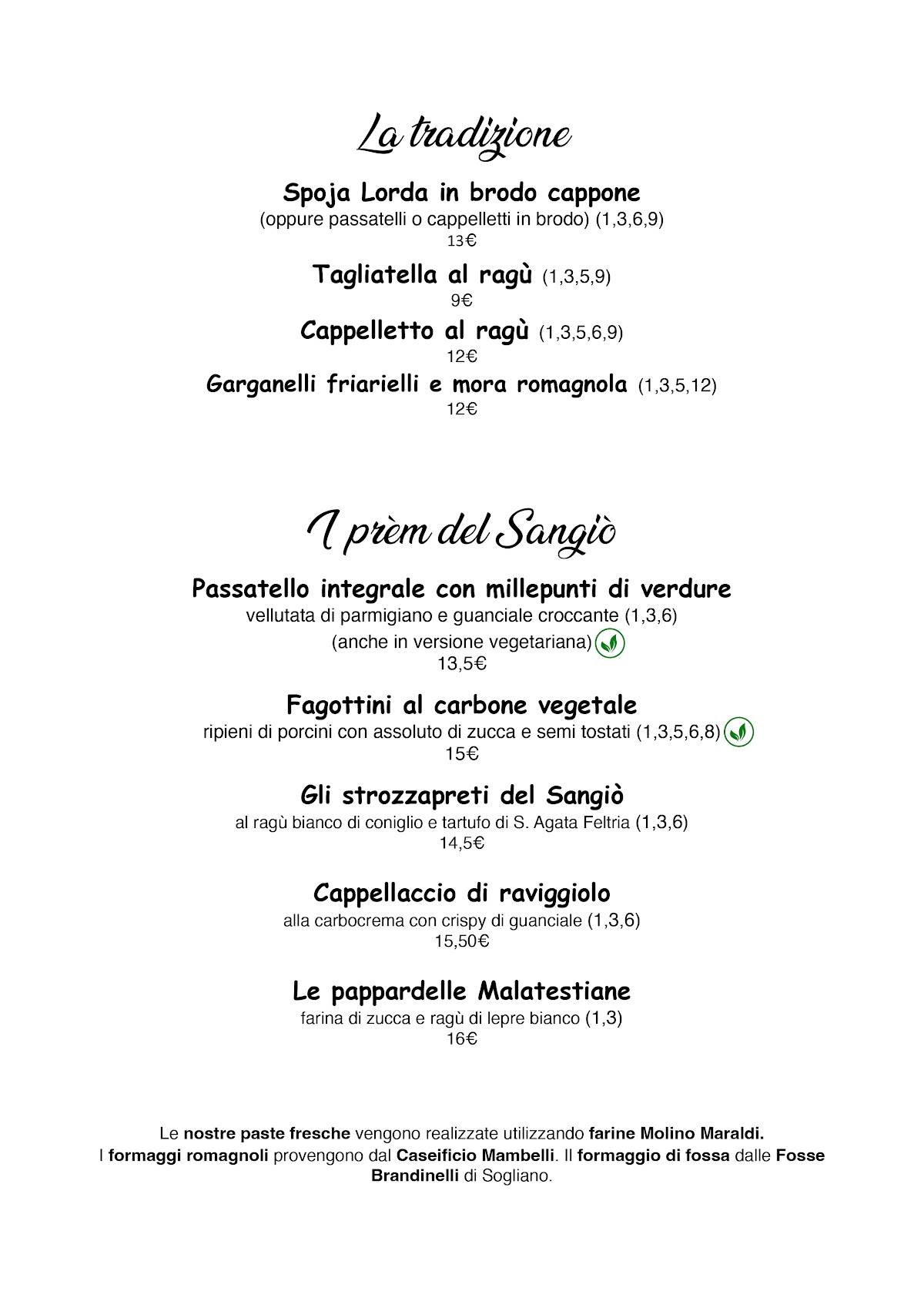 Menu di Al Sangiò - Magna e bè 