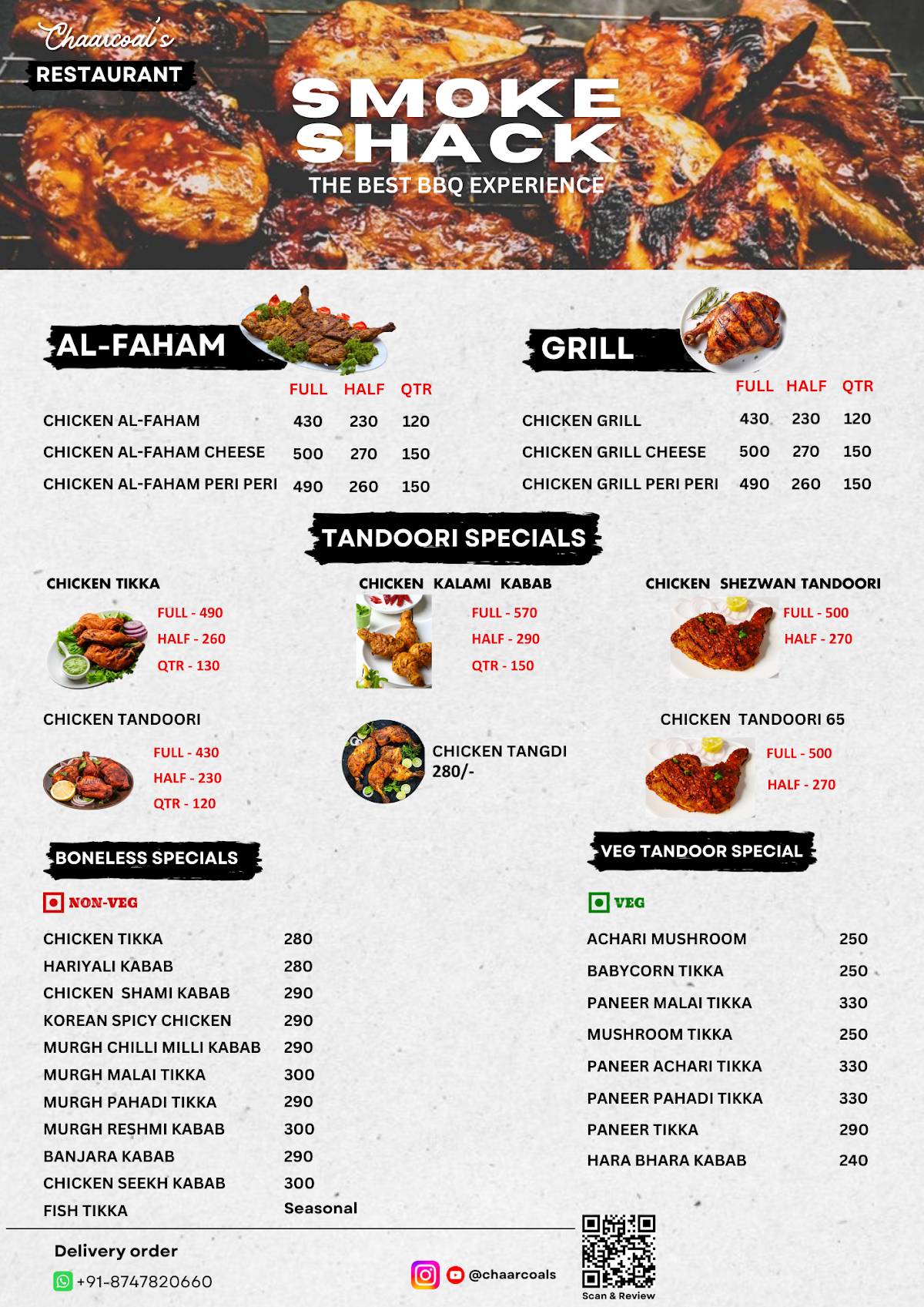 Chaarcoal’s Family Restuarant menu