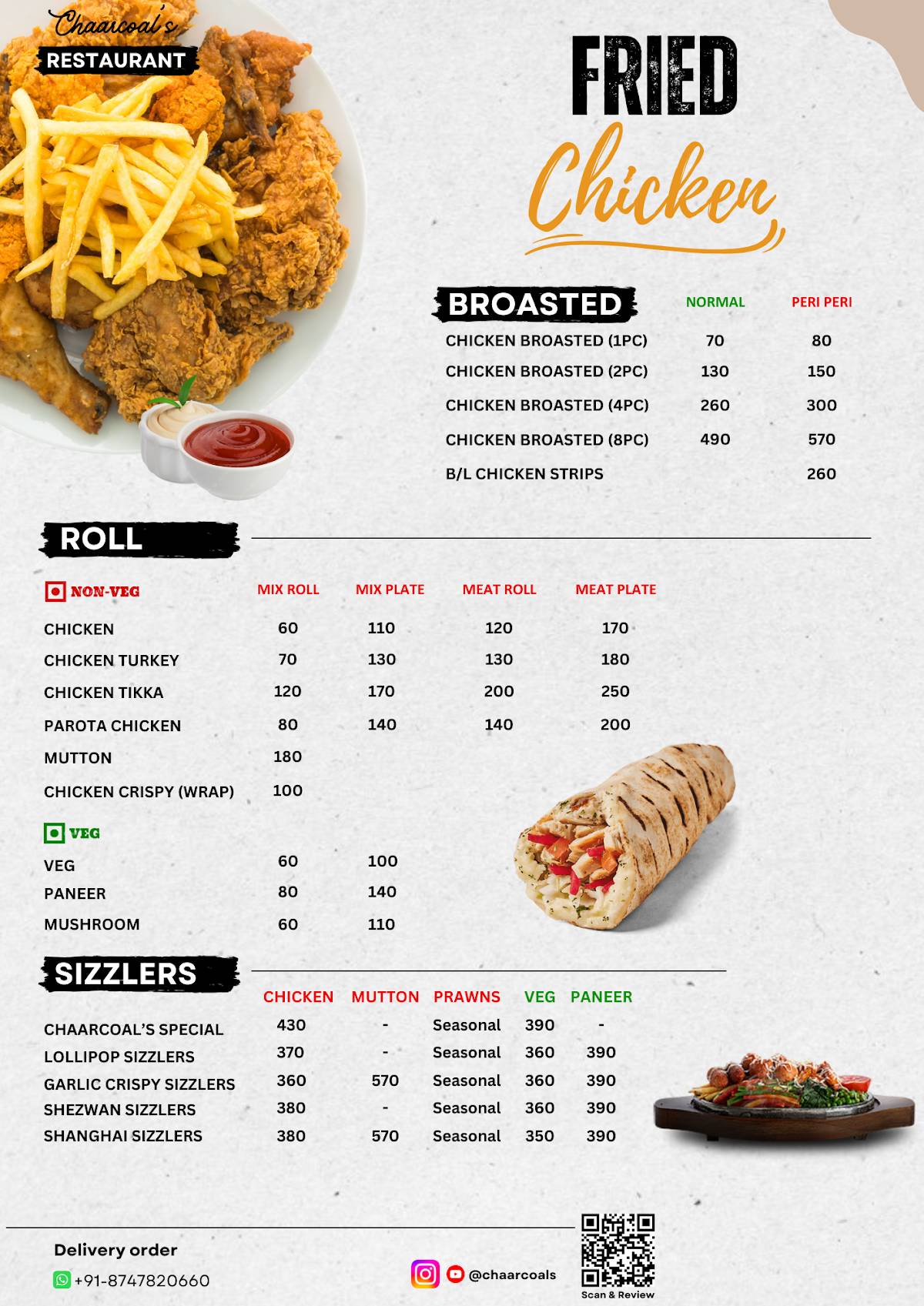 Chaarcoal’s Family Restuarant menu