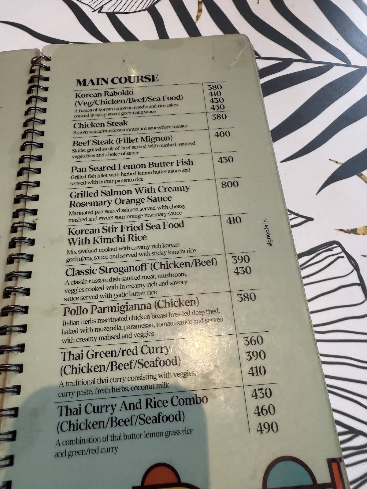 Sign Restaurant menu