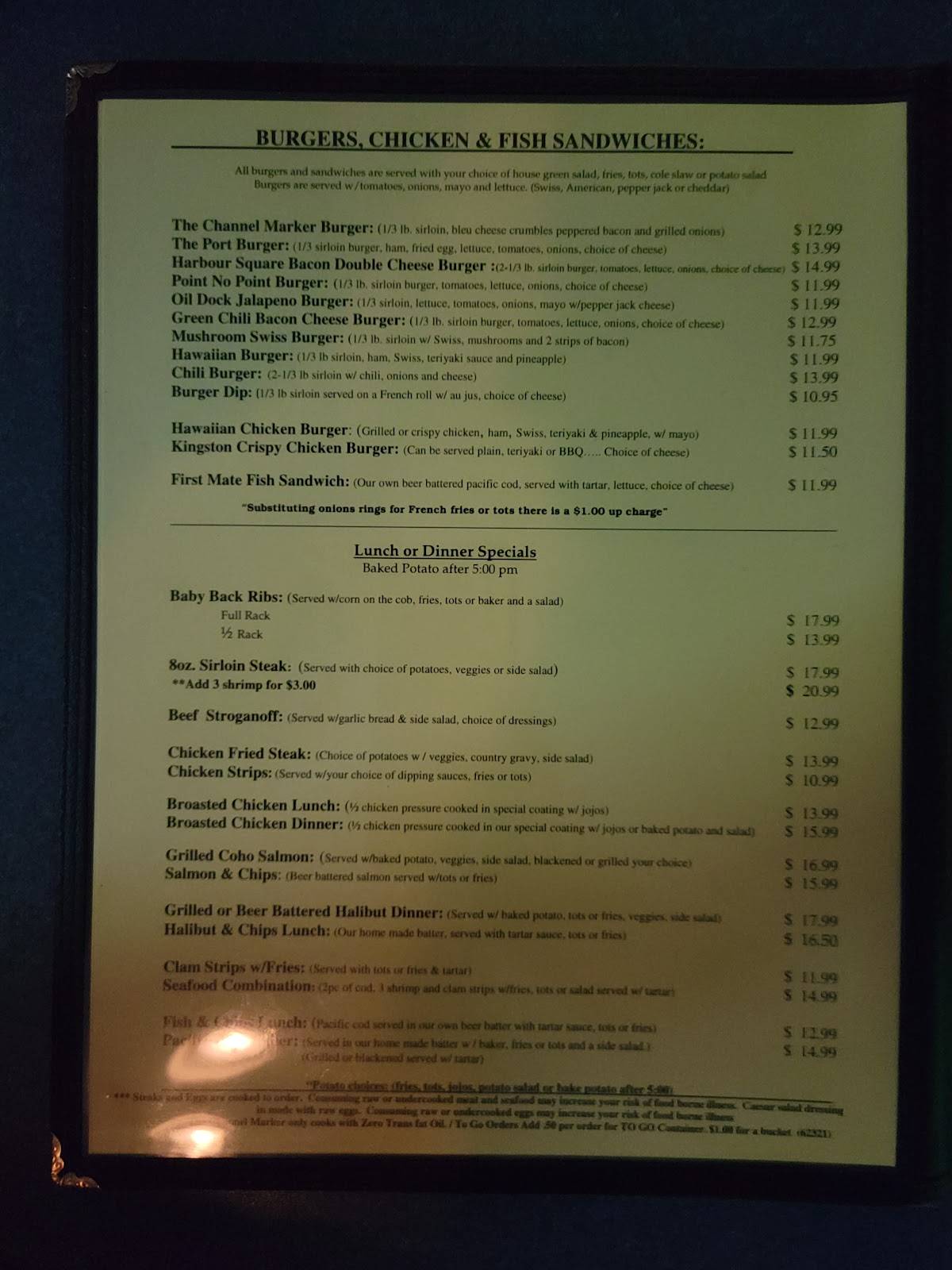 Menu at Channel Marker pub & bar, Edmonds