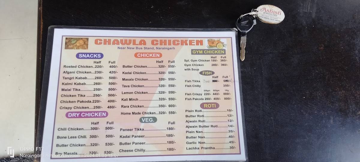 Chawla chicken menu