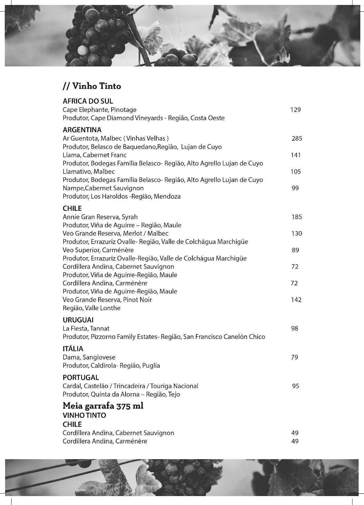 Check In Na Mata cardápio