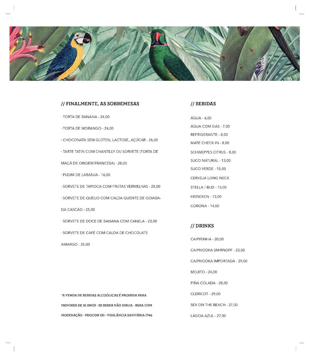 Check In Na Mata cardápio