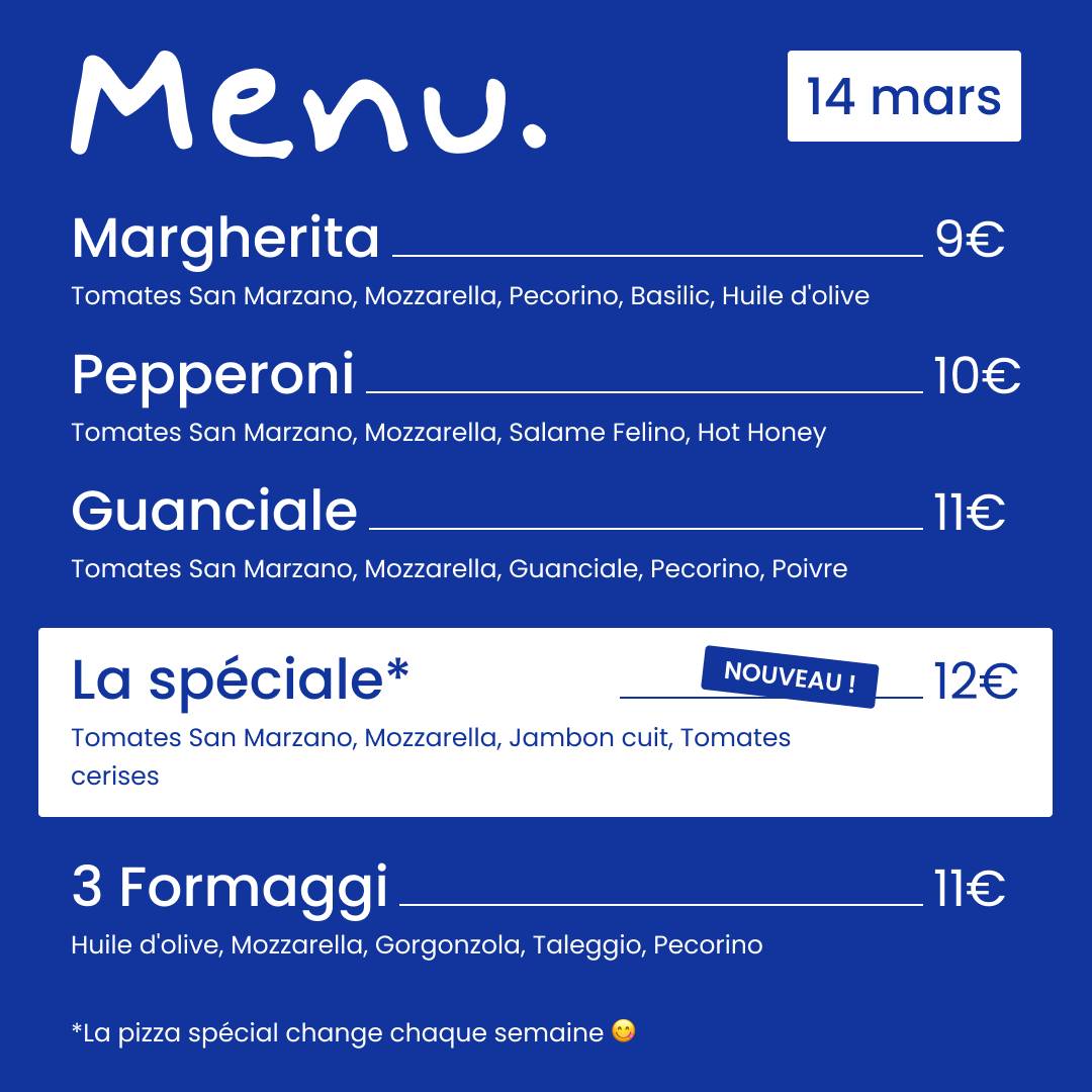 Menu de Cheez - pizzas napolitaines