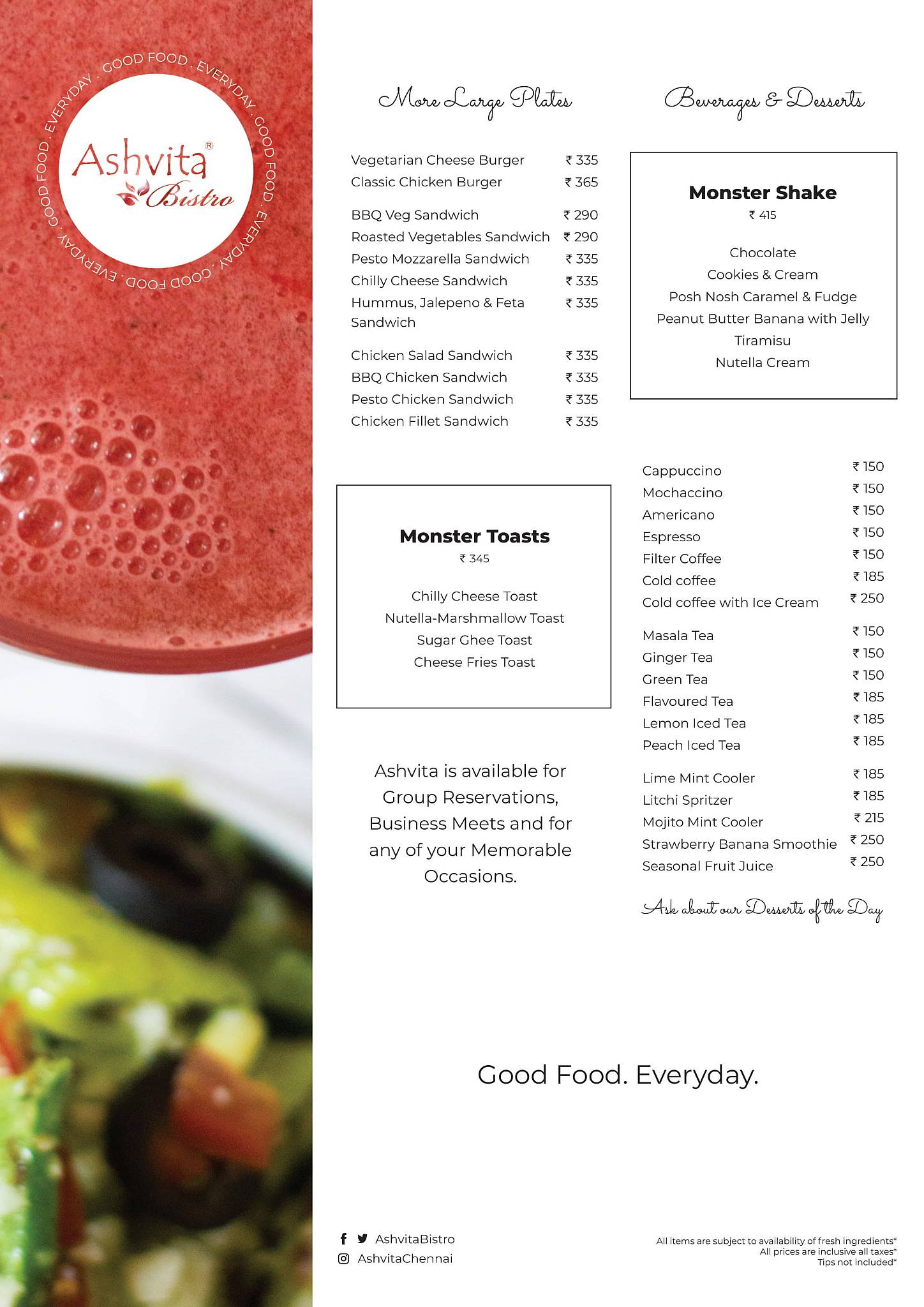 Ashvita Bistro menu
