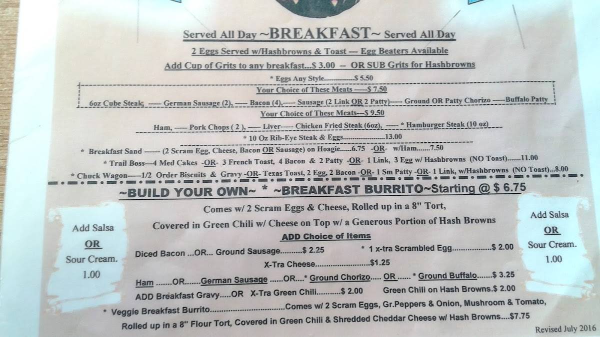 Menu at Diamond Horseshoe Cafe, Cheyenne