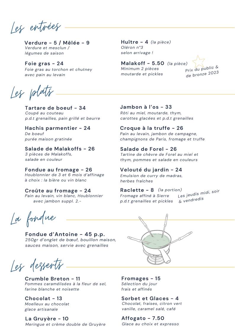 Menu di Chez Antoine 