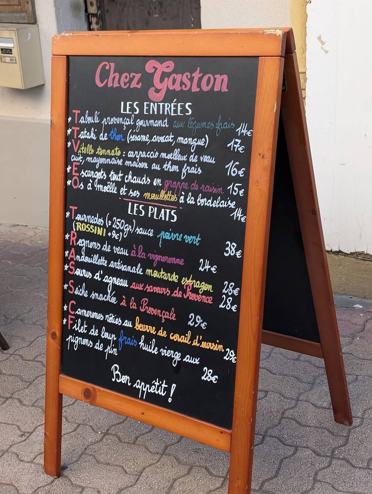 Menu de Chez Gaston