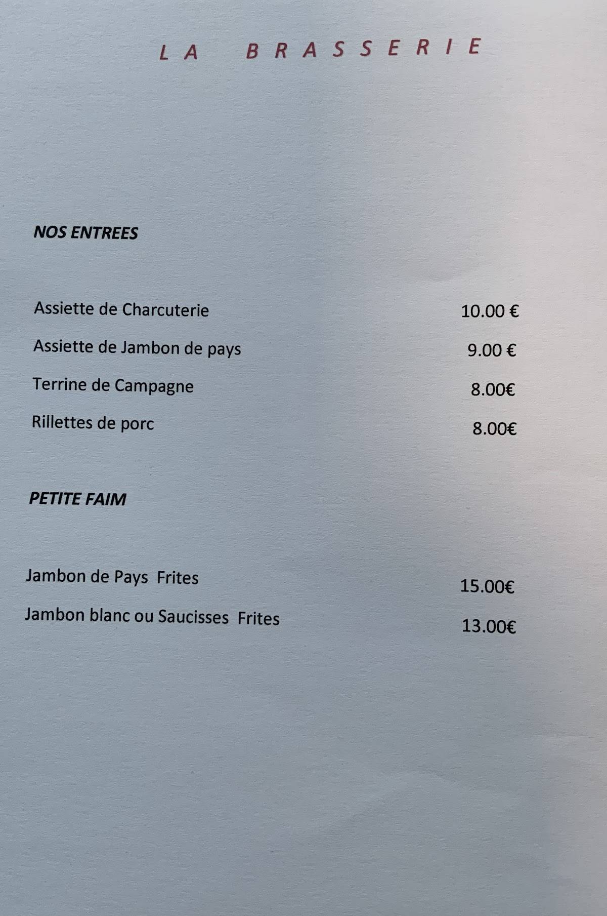 Menu de Chez Martin