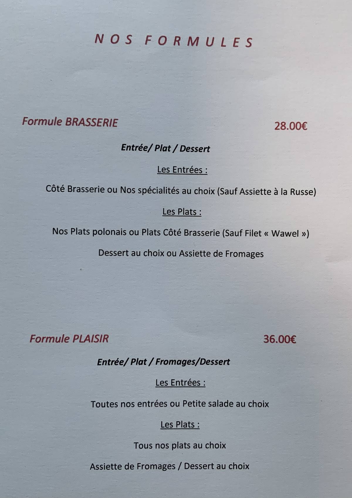 Menu de Chez Martin