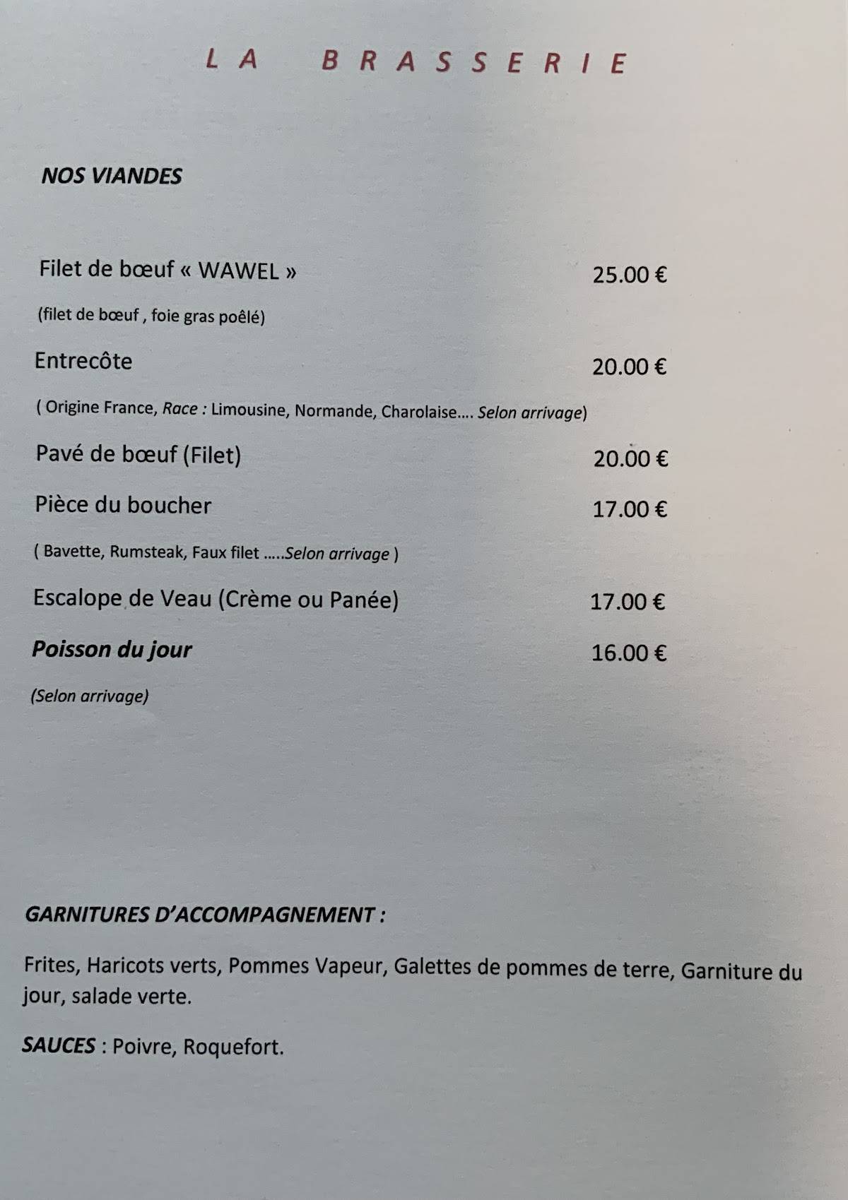 Menu de Chez Martin
