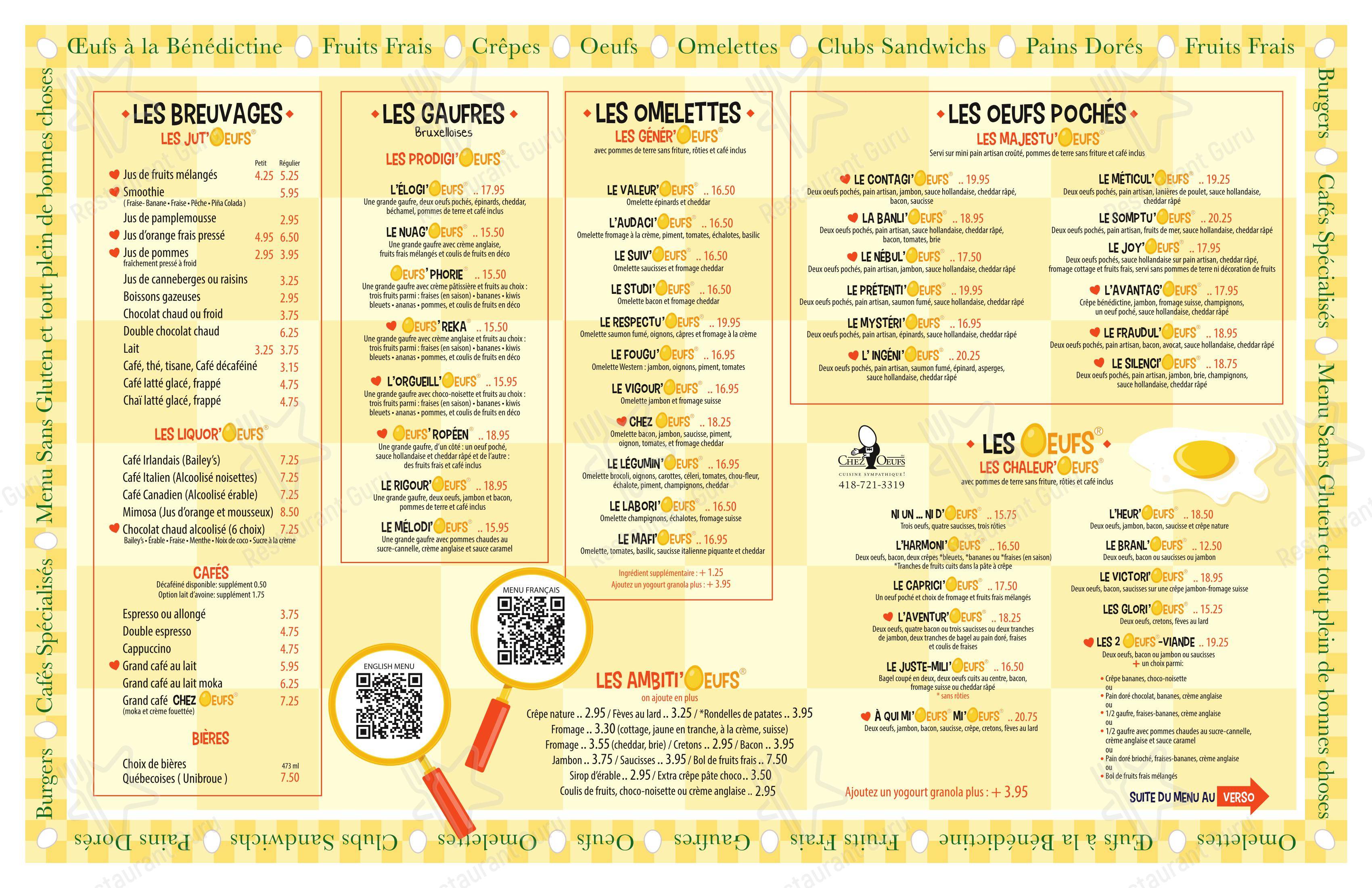 Menu pour Chez Oeufs Restaurant Déjeuners et Dîners restaurant