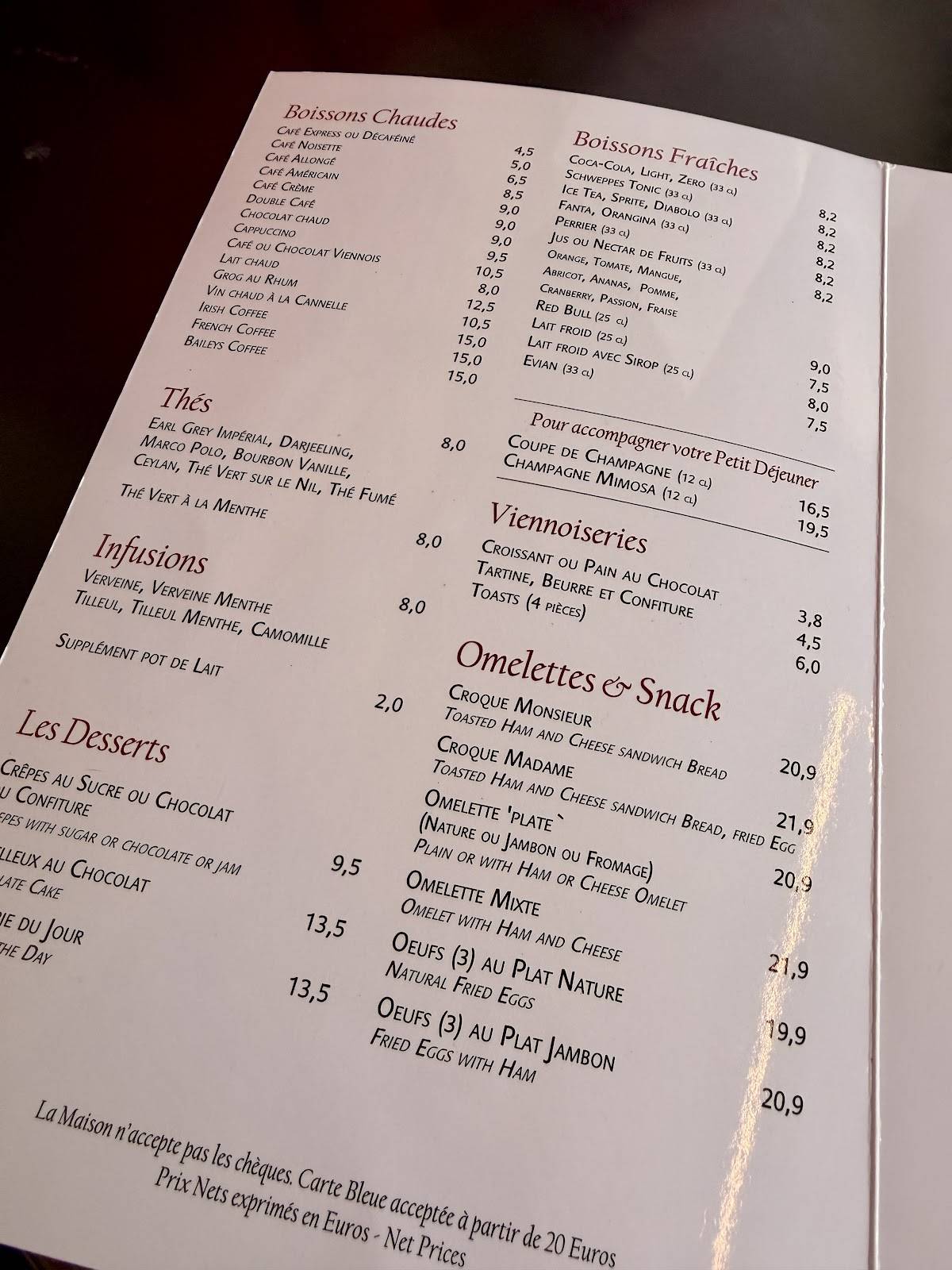 Menu de Chez Ribe