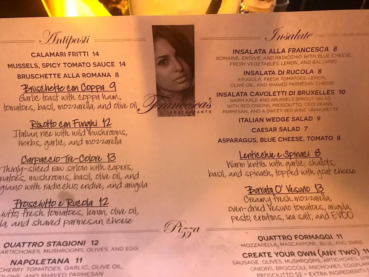 Menu at Francesca's on 95th restaurant, Oak Lawn, 95th St