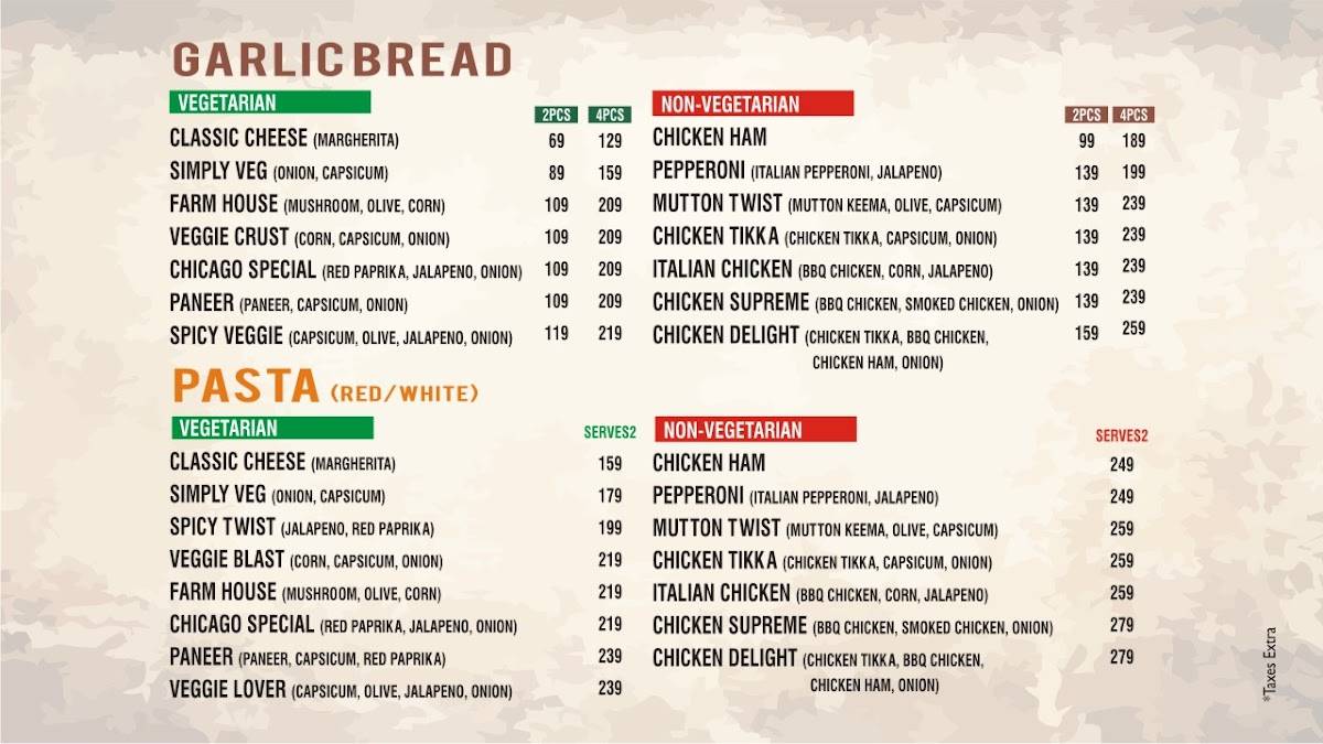 Chicago Pizza - Pizzas, Pastas & Garlic Breads menu